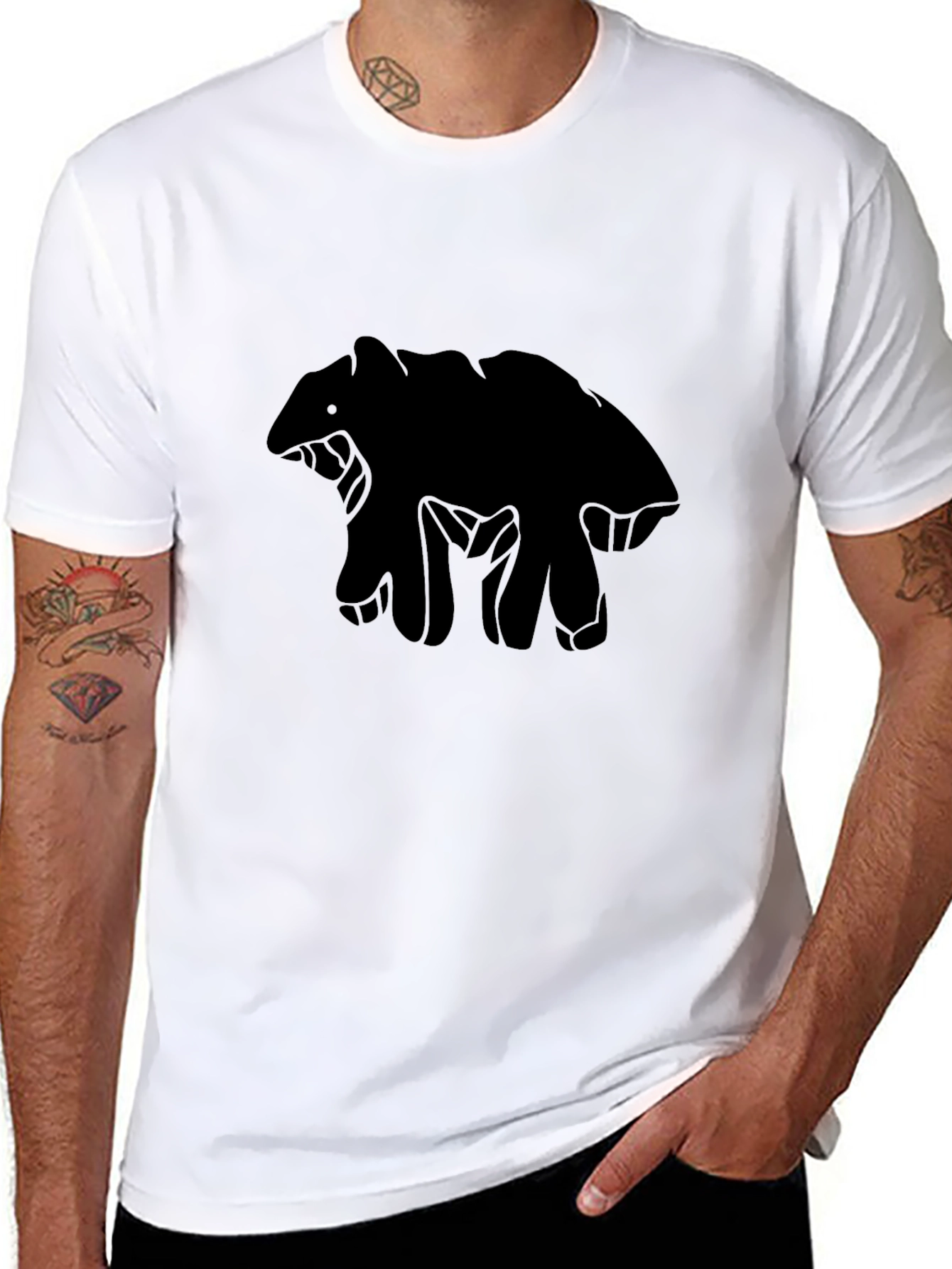 Black Bear Silhouette Tee - Mens Casual Crew Neck