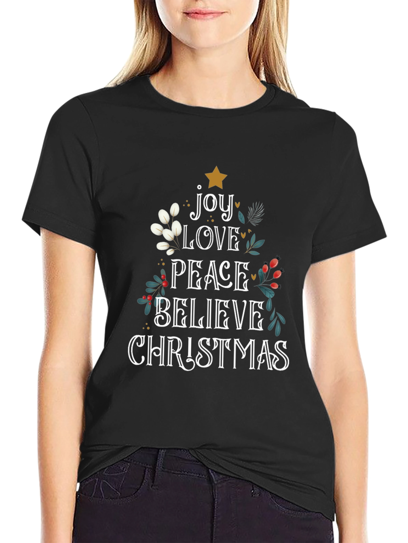 Christmas Joy Love Peace Believe Graphic Tee