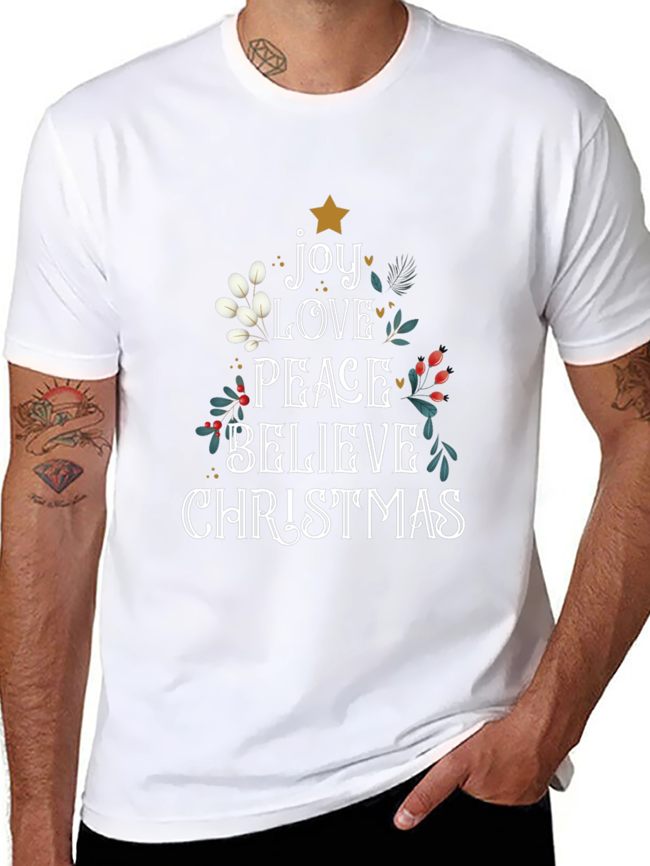 Christmas Joy Love Peace Believe Graphic Tee