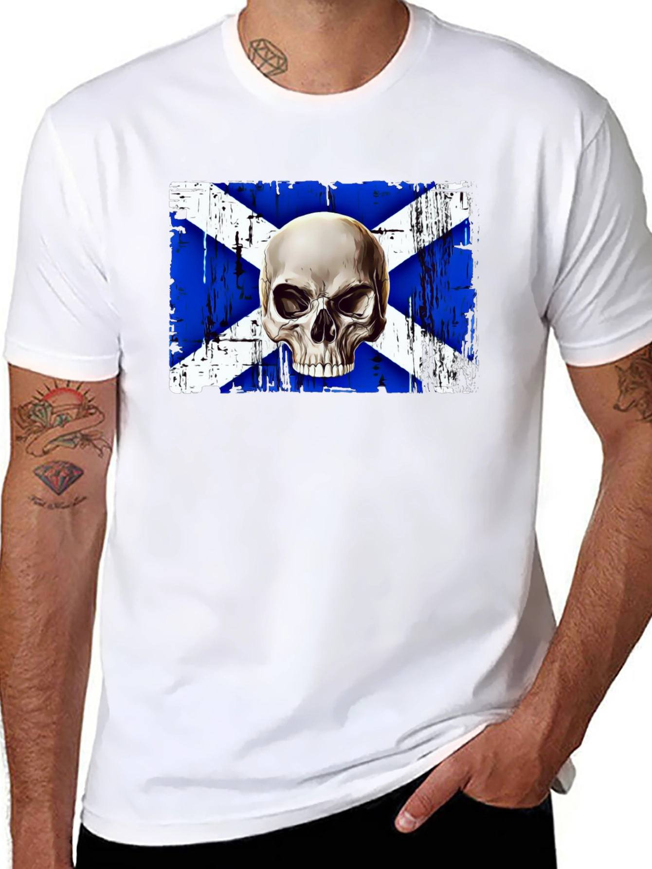Scottish Flag Skull Graphic Tee - Black