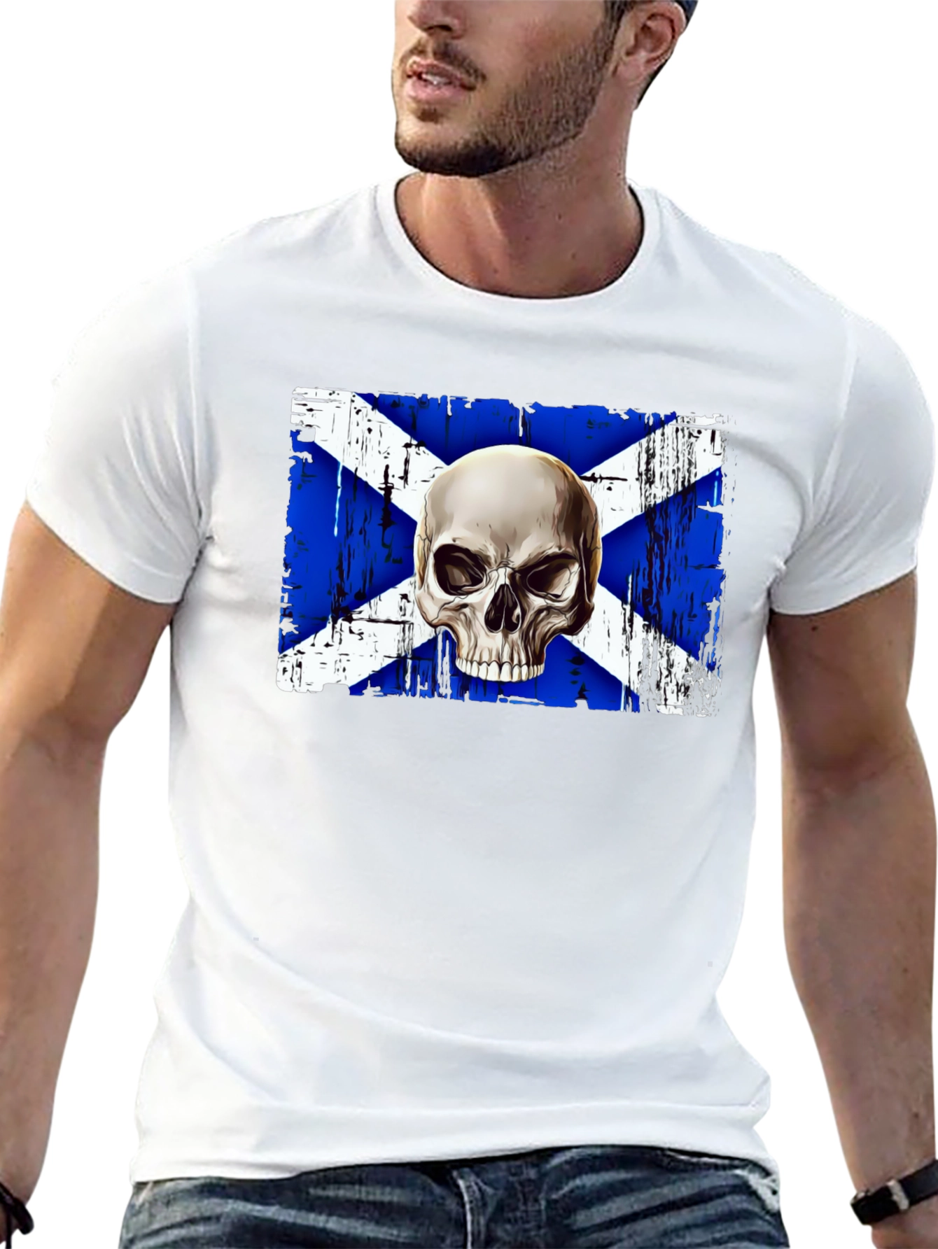 Scottish Flag Skull Graphic Tee - Black
