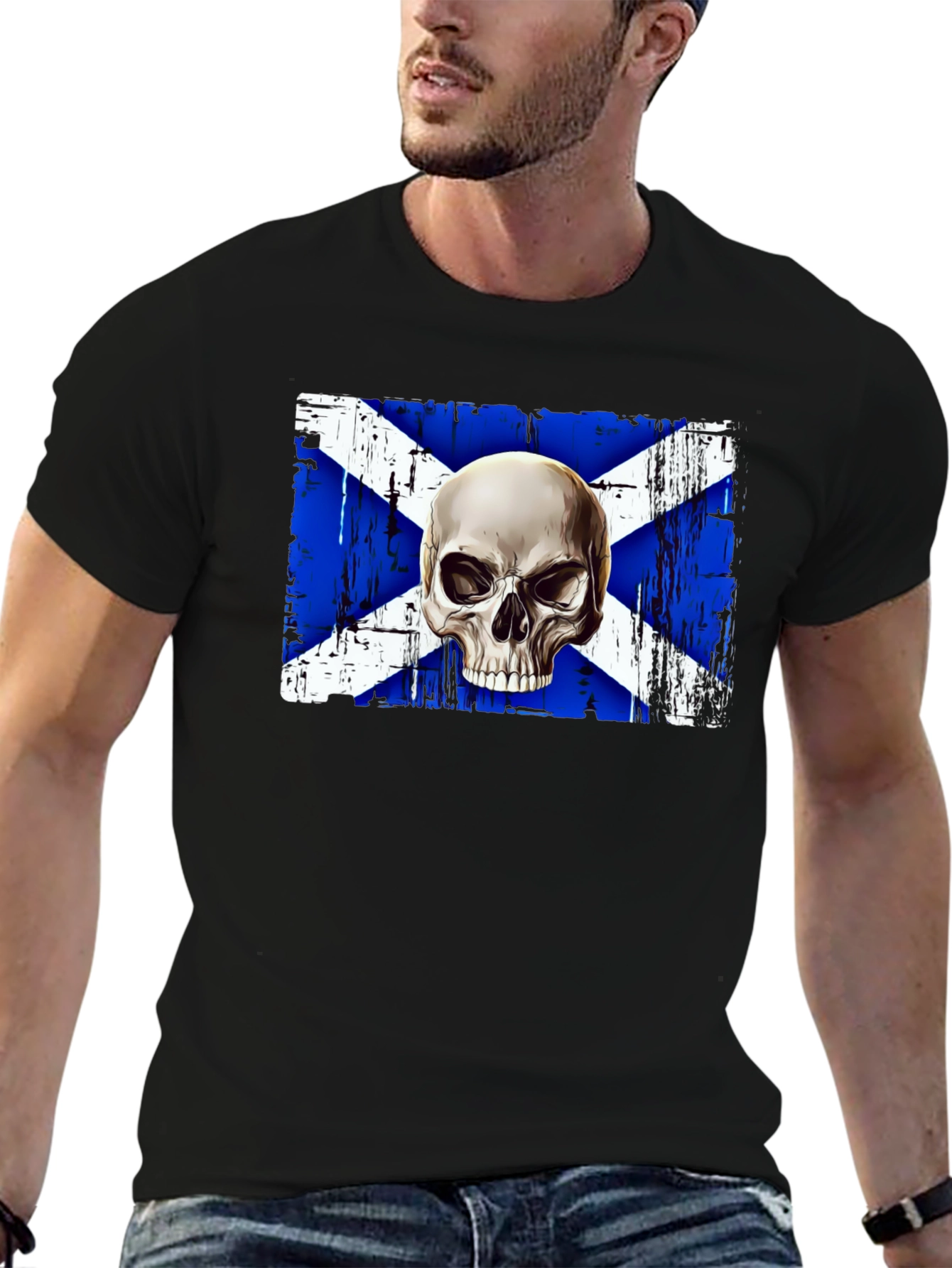 Scottish Flag Skull Graphic Tee - Black