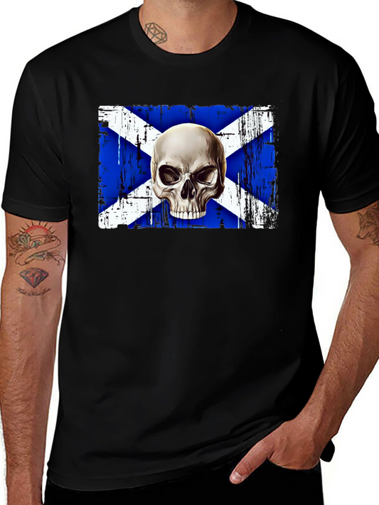 Scottish Flag Skull Graphic Tee - Black