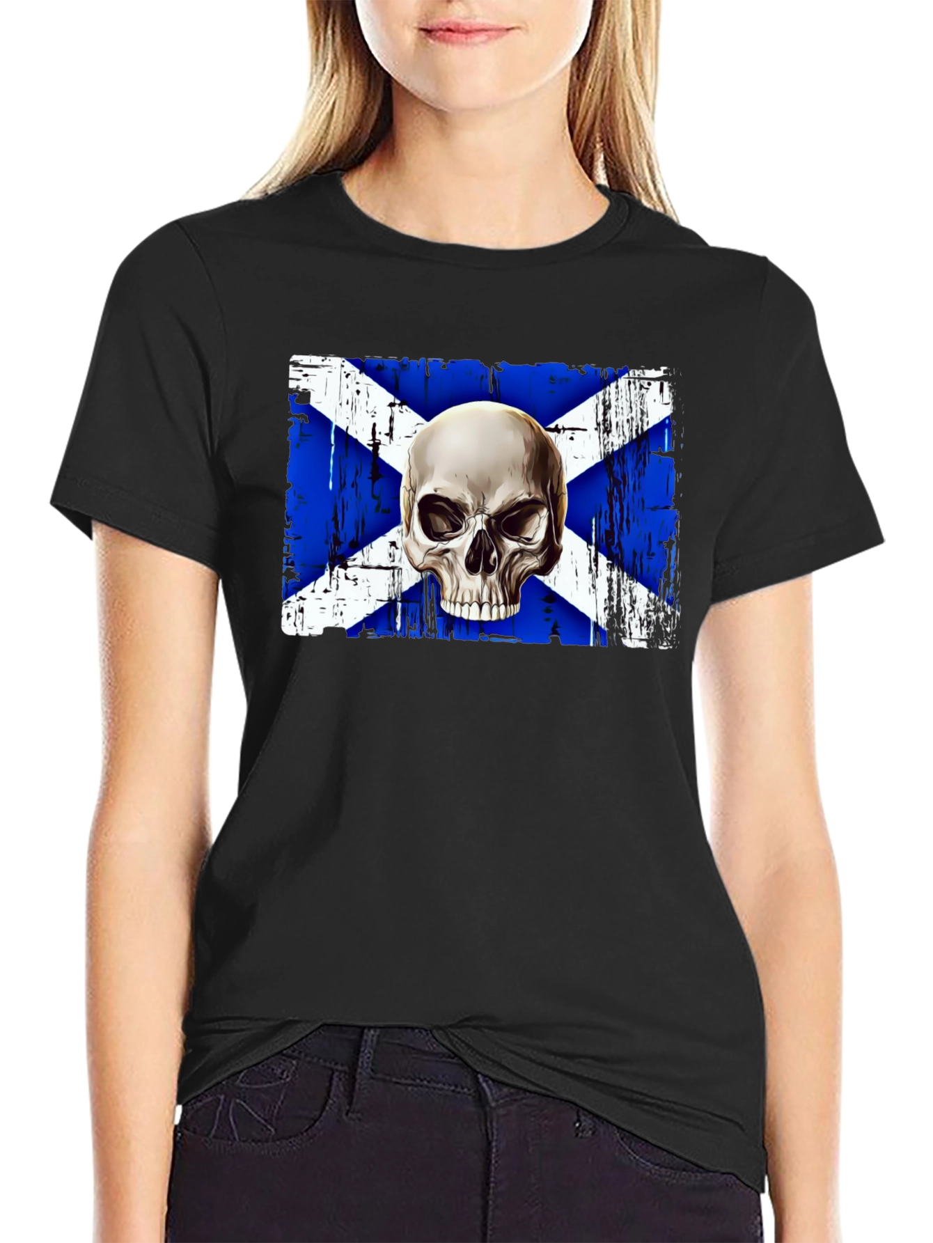 Scottish Flag Skull Graphic Tee - Black