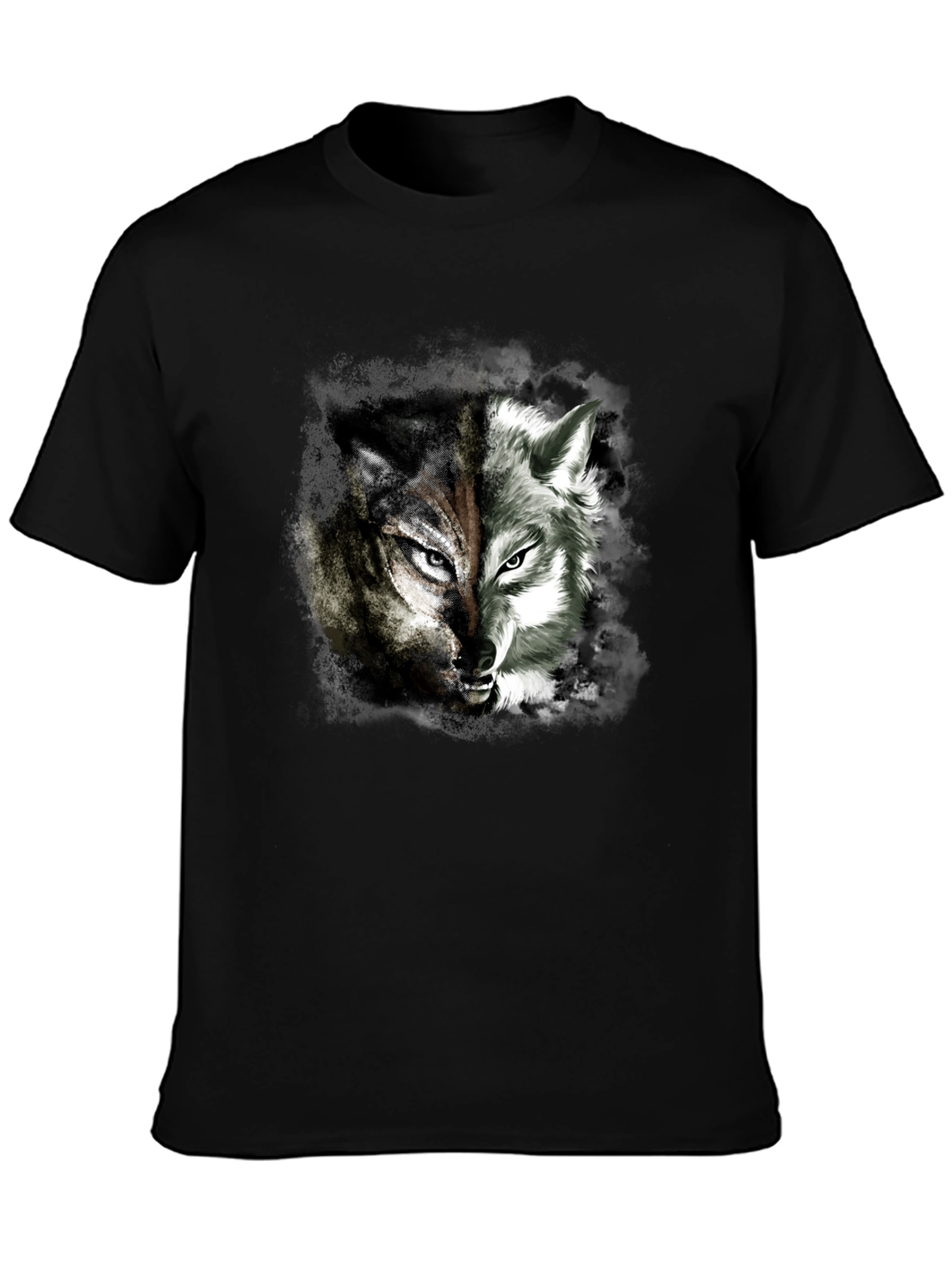 Two Face Wolf Graphic Print T-Shirt