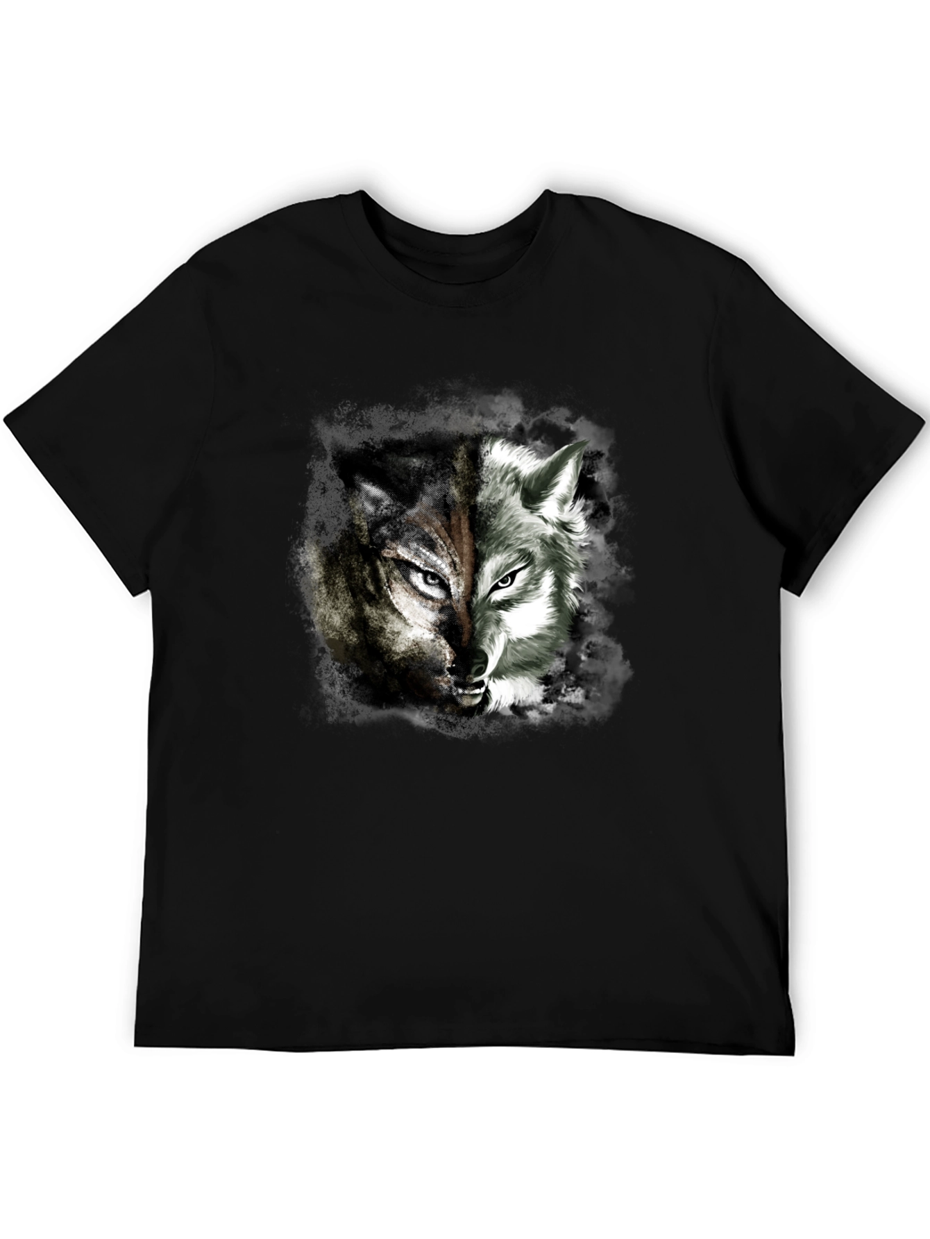 Two Face Wolf Graphic Print T-Shirt