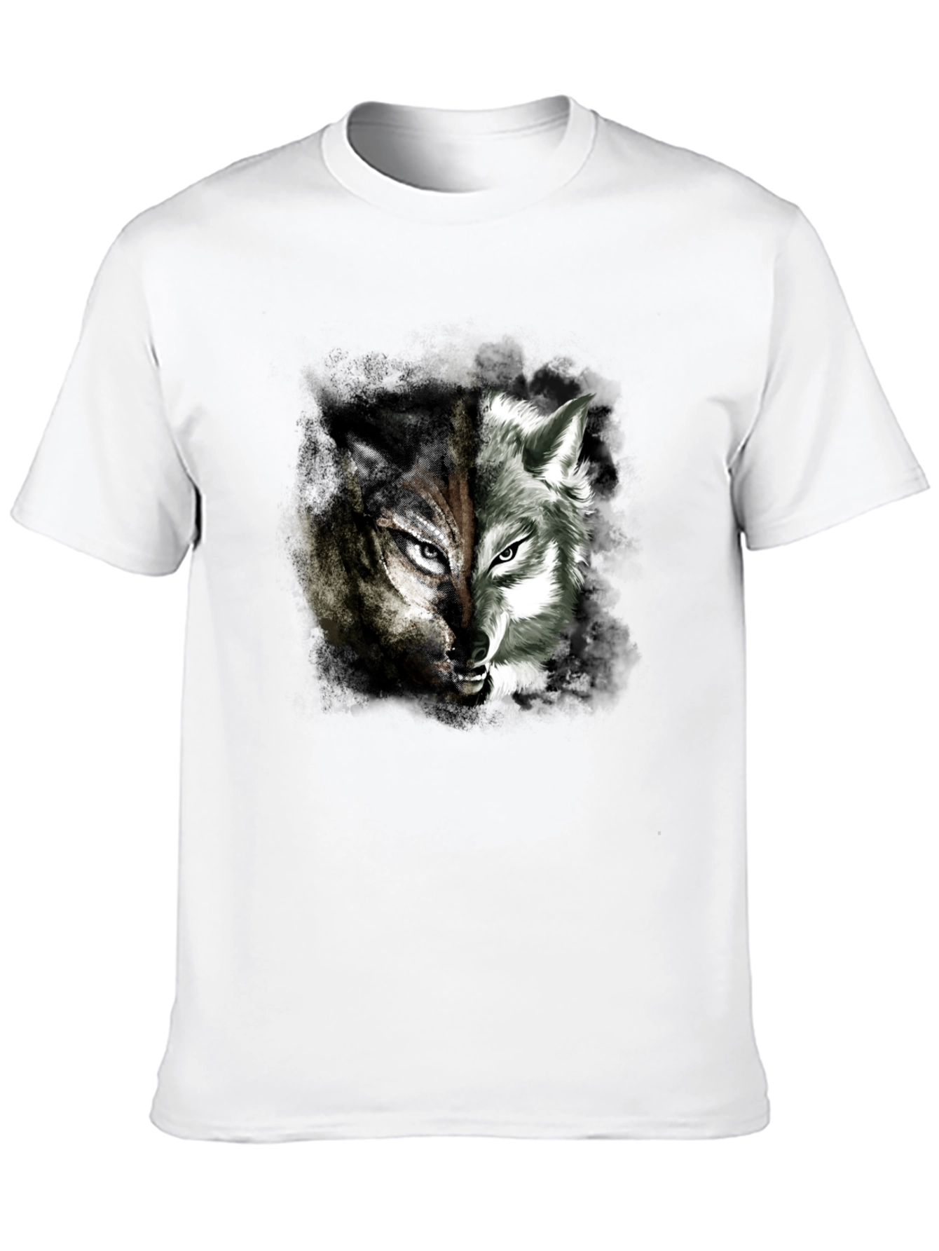 Two Face Wolf Graphic Print T-Shirt