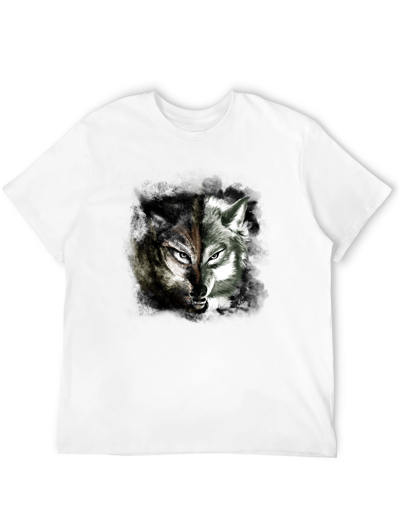 Two Face Wolf Graphic Print T-Shirt