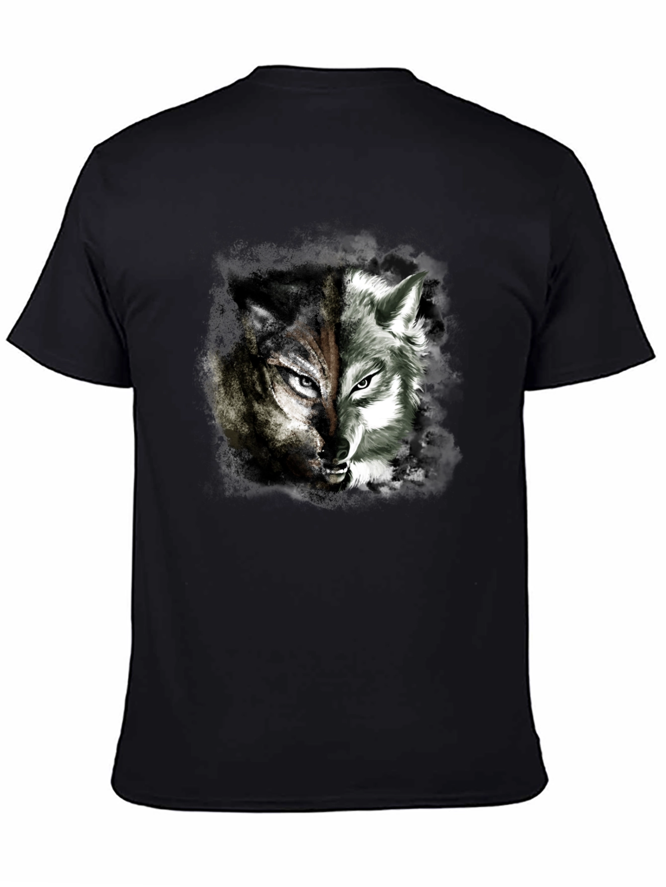 Two Face Wolf Graphic Print T-Shirt