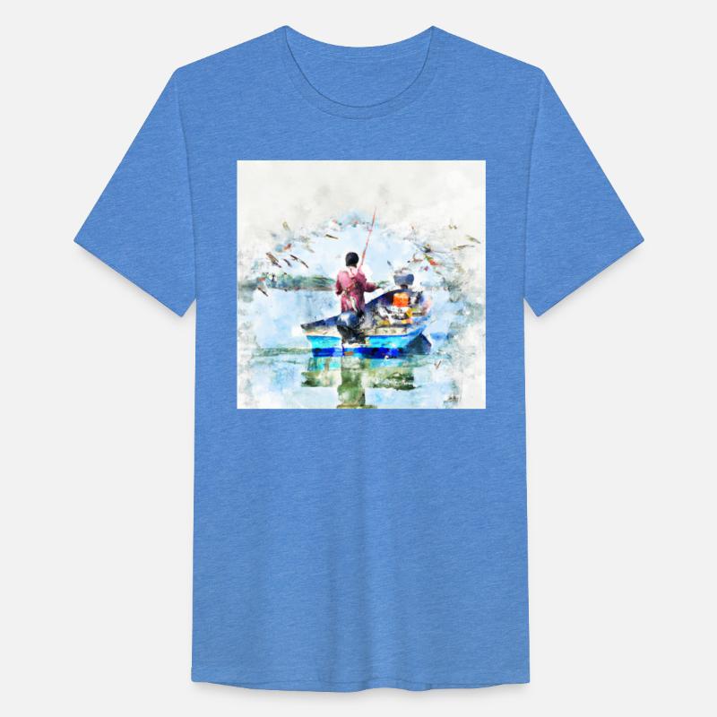 Woman fishing from boat with many birds (AI Art)