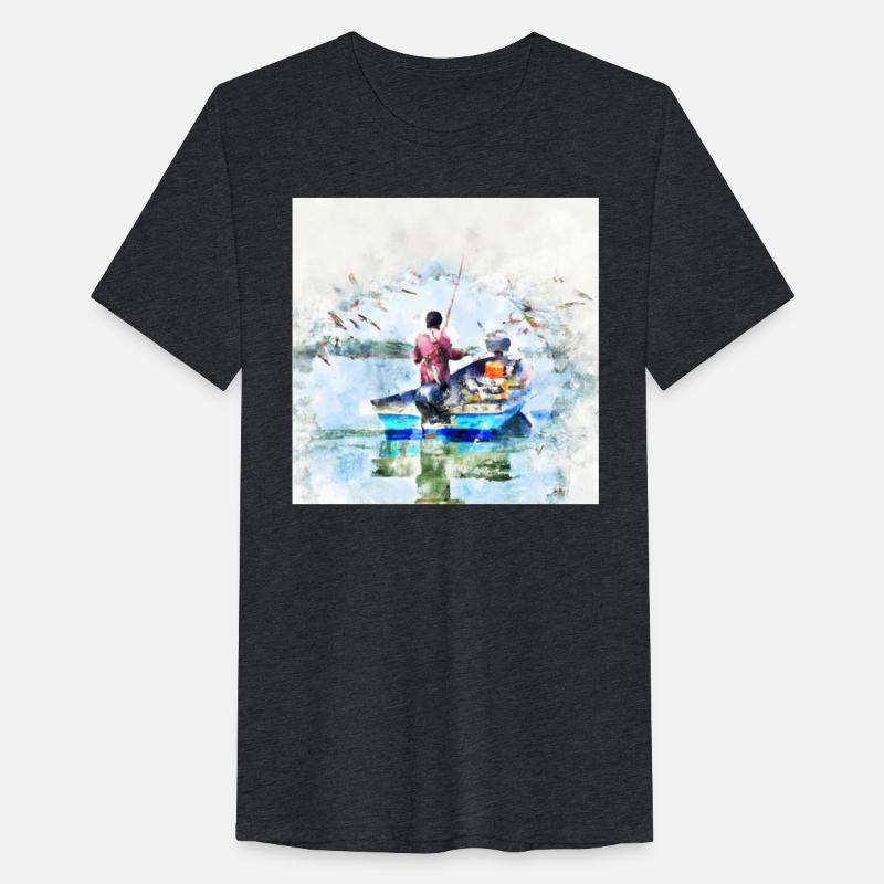 Woman fishing from boat with many birds (AI Art)