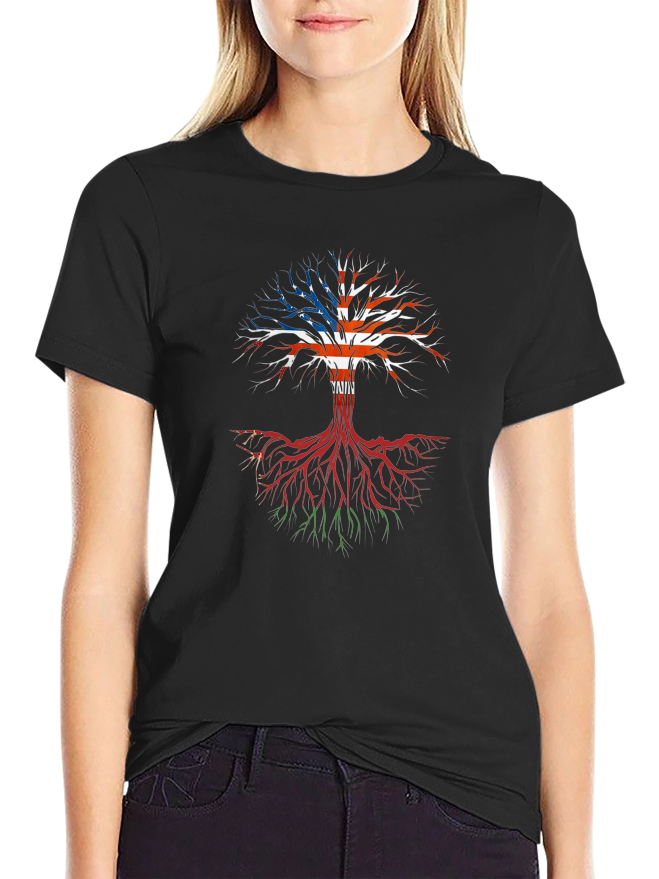USA Roots Tree Graphic T-Shirt - Black