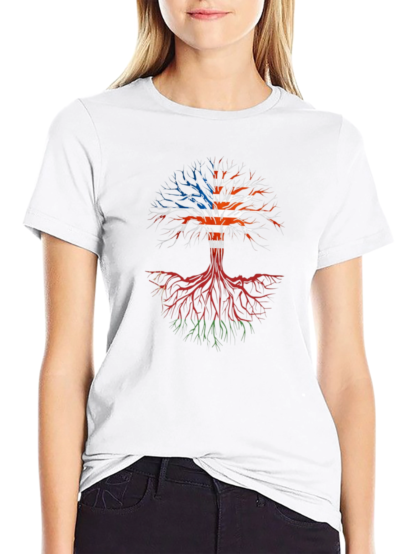 USA Roots Tree Graphic T-Shirt - Black
