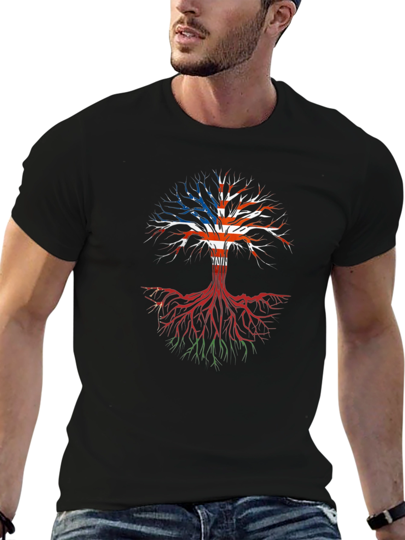 USA Roots Tree Graphic T-Shirt - Black