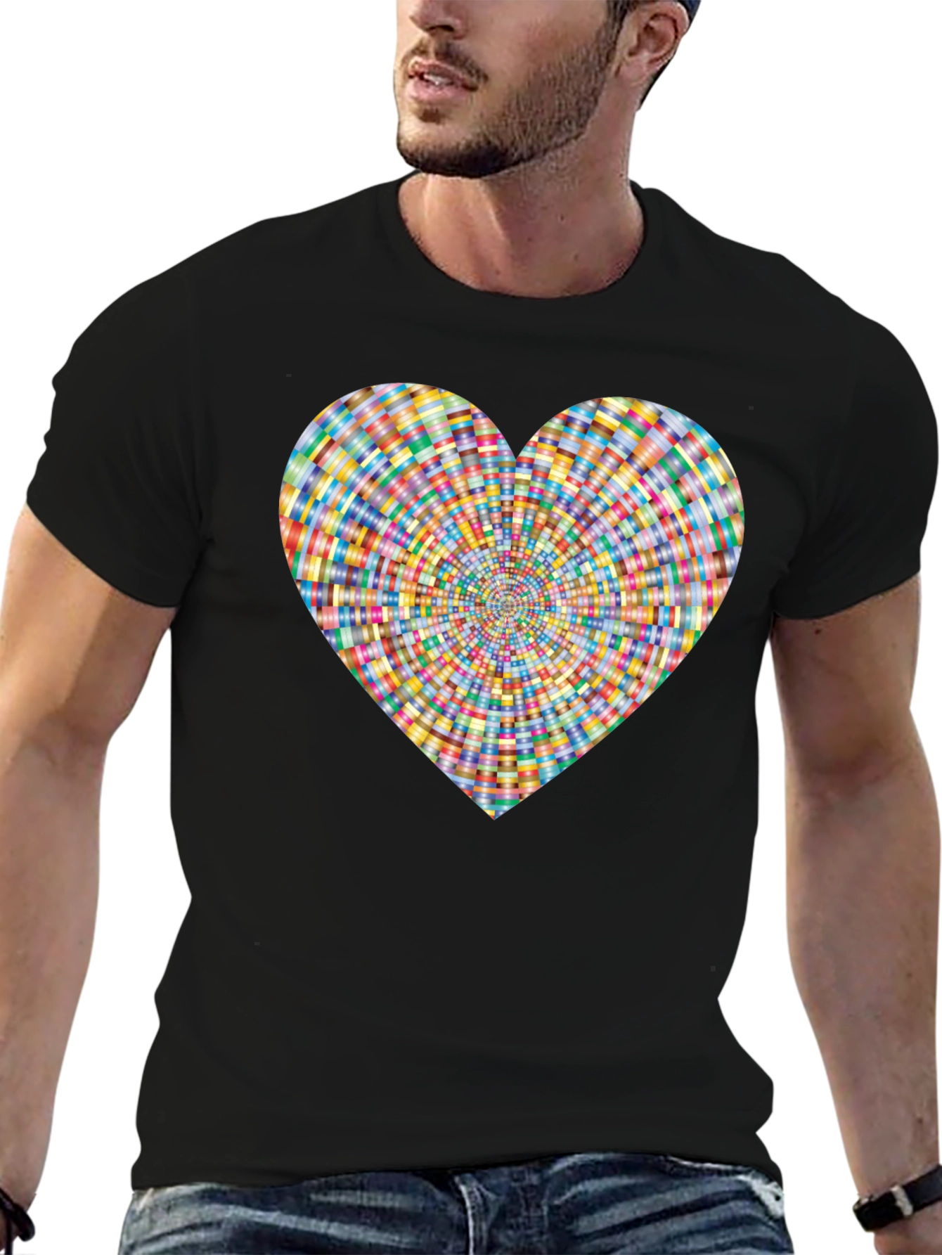 Heart Pattern Black T-Shirt