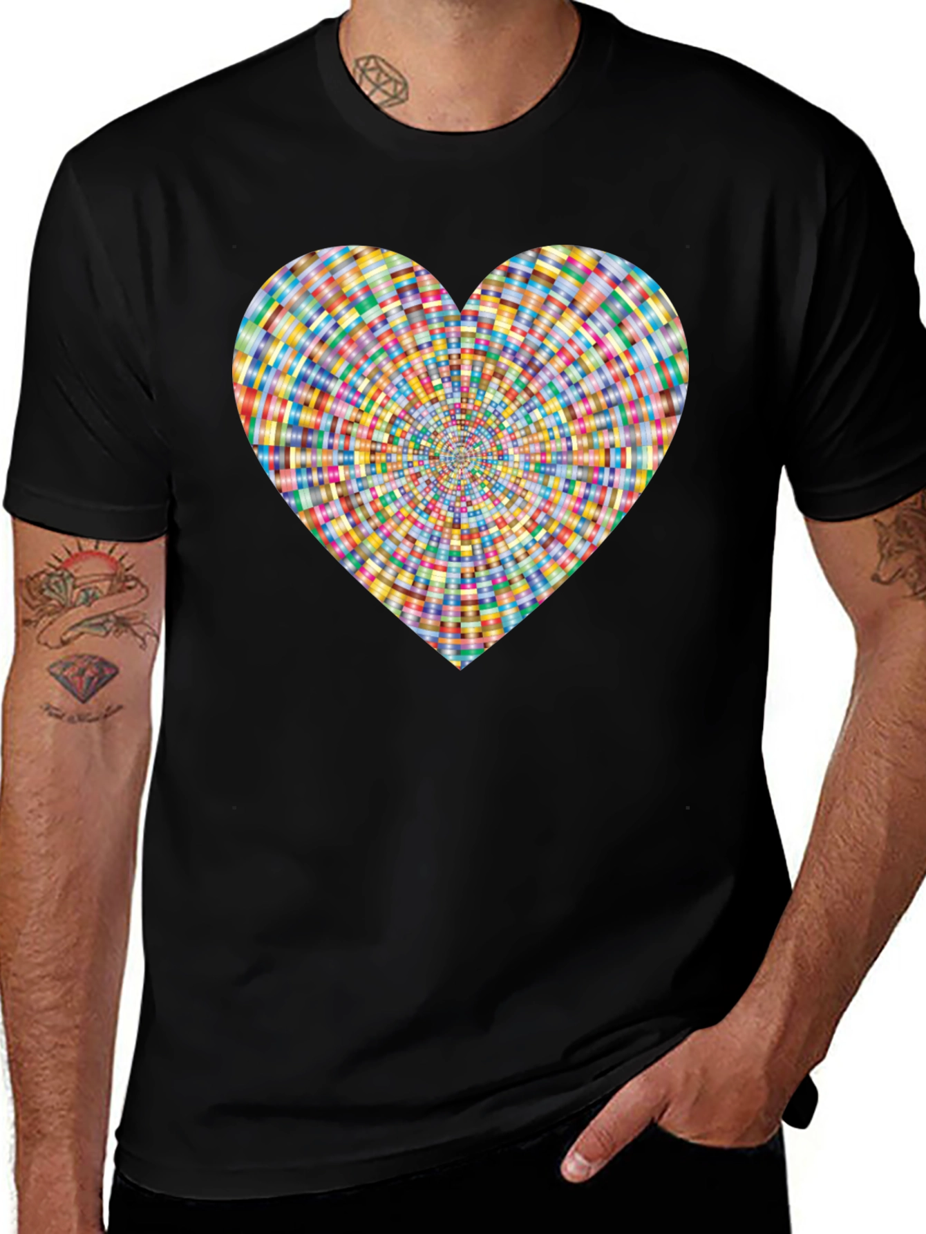 Heart Pattern Black T-Shirt