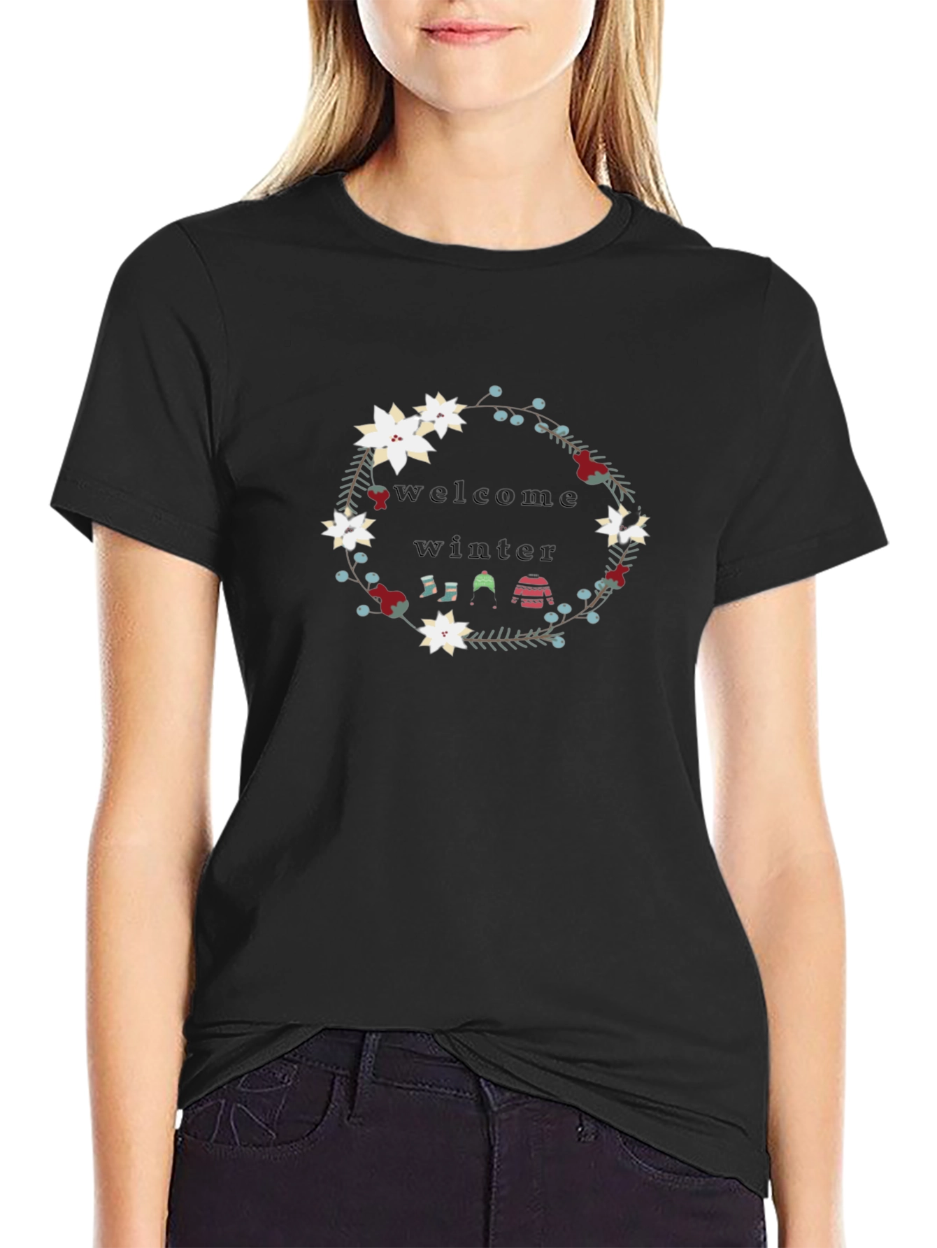 Welcome Winter Black Graphic T-Shirt