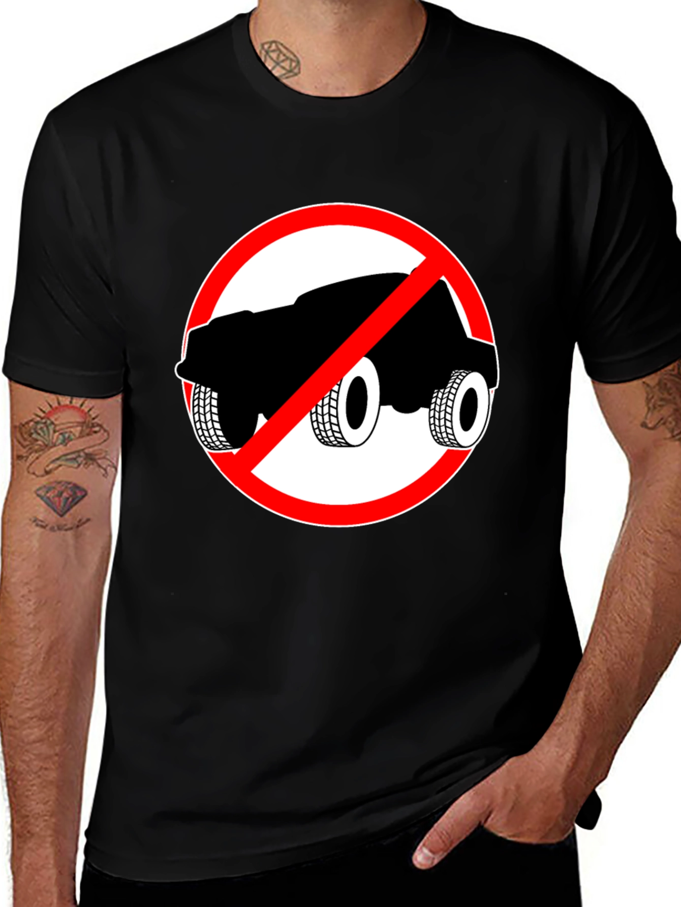 No Cars Allowed Black T-Shirt