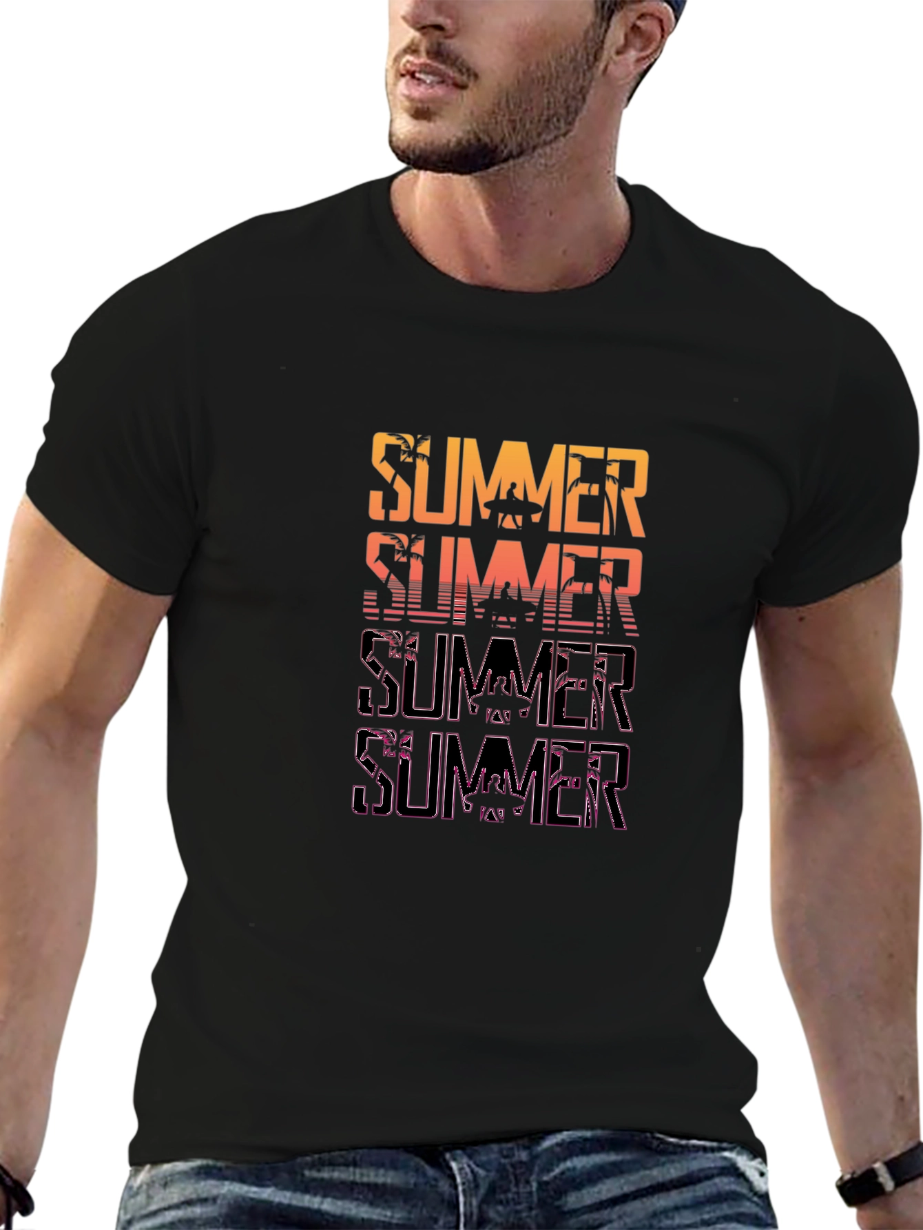 Summer Graphic Print Mens Black T-Shirt