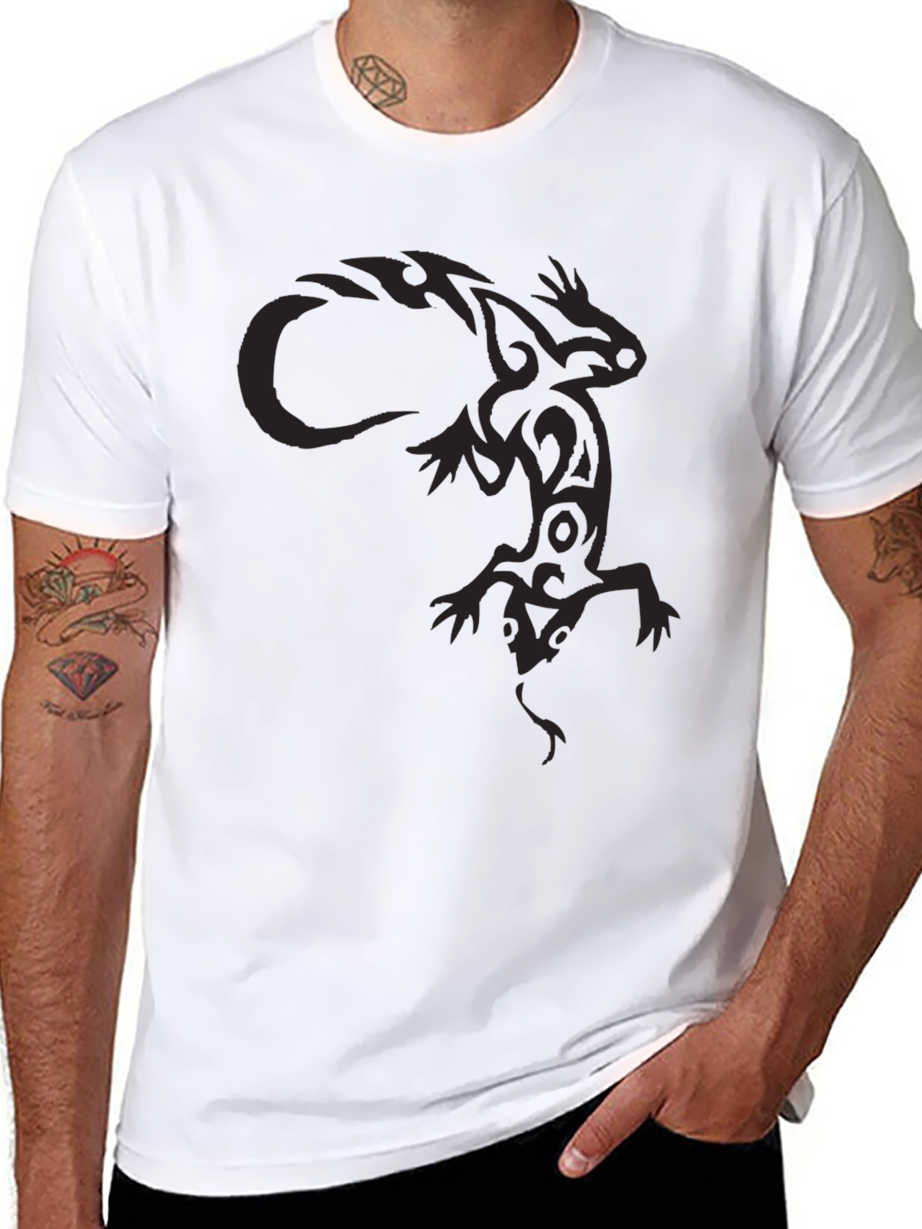 Tribal Lizard Graphic Black T-Shirt