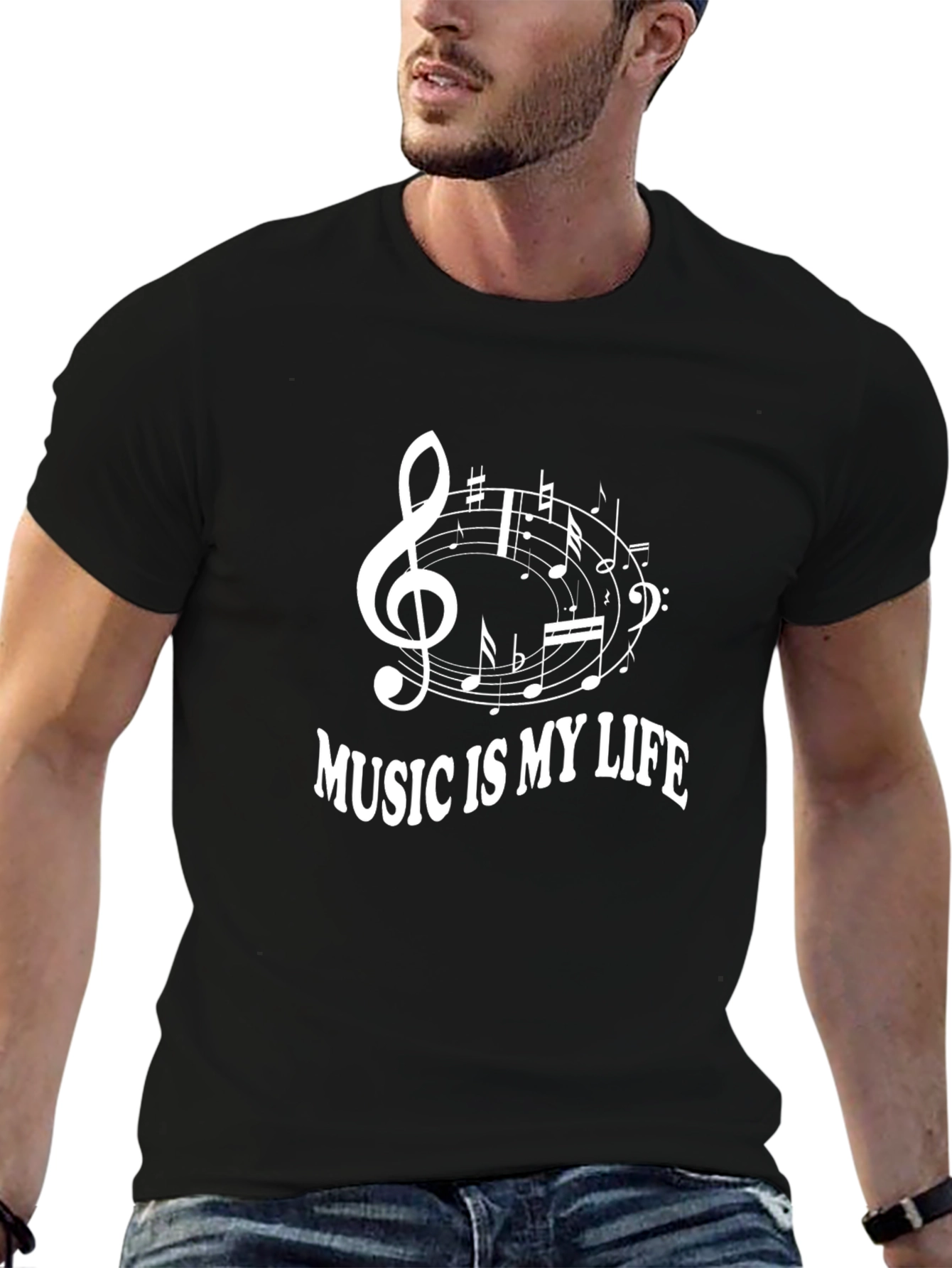 Music is My Life Black Graphic Tee