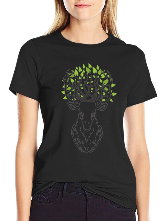 Nature Deer Graphic Black T-Shirt