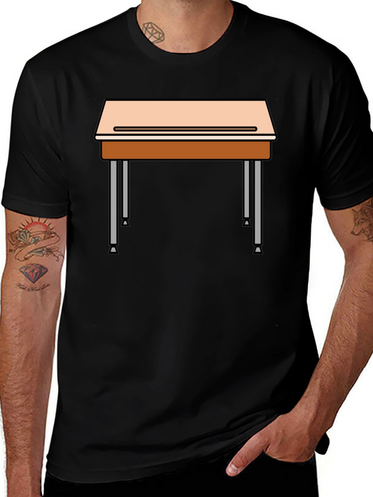 School Desk Graphic Tee - Black Cotton Blend T-Shirt