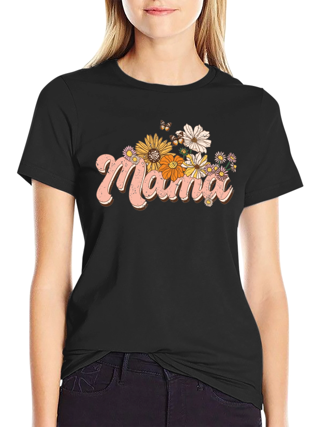 Floral Mama Graphic Tee - Retro Style