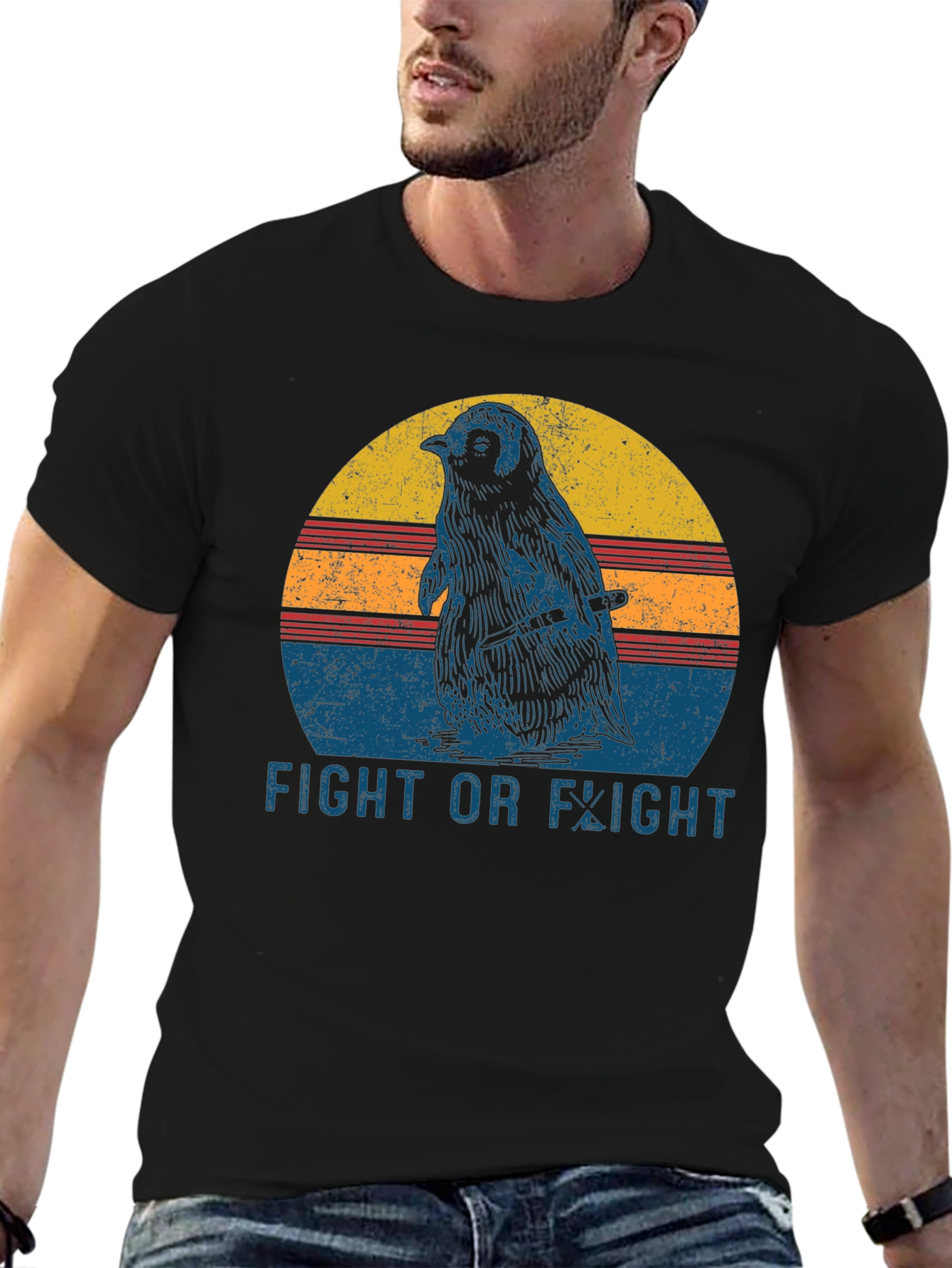 Fight or Flight Penguin T-Shirt - Black