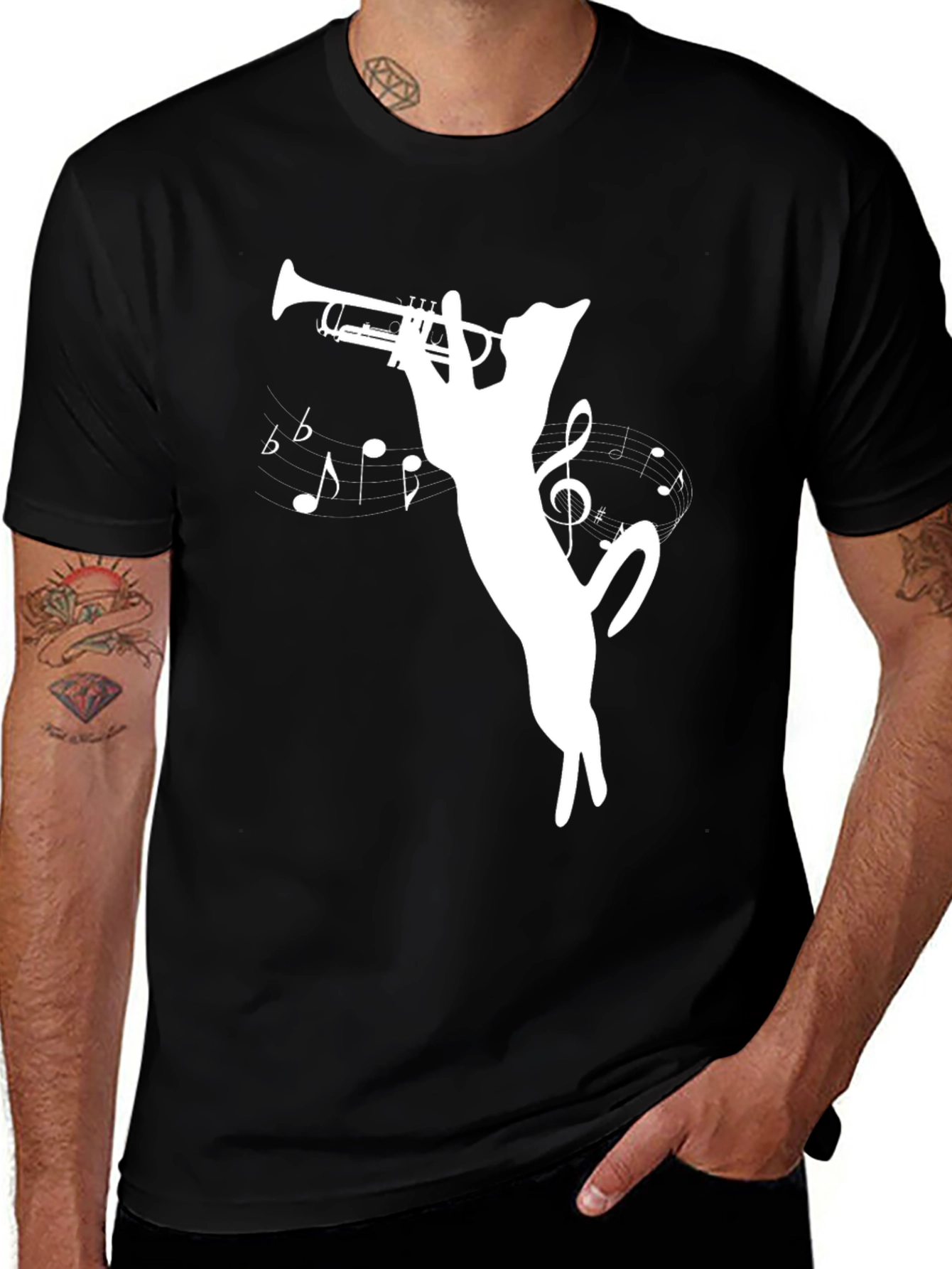 Cat Trumpet T-Shirt - Musical Feline Tee
