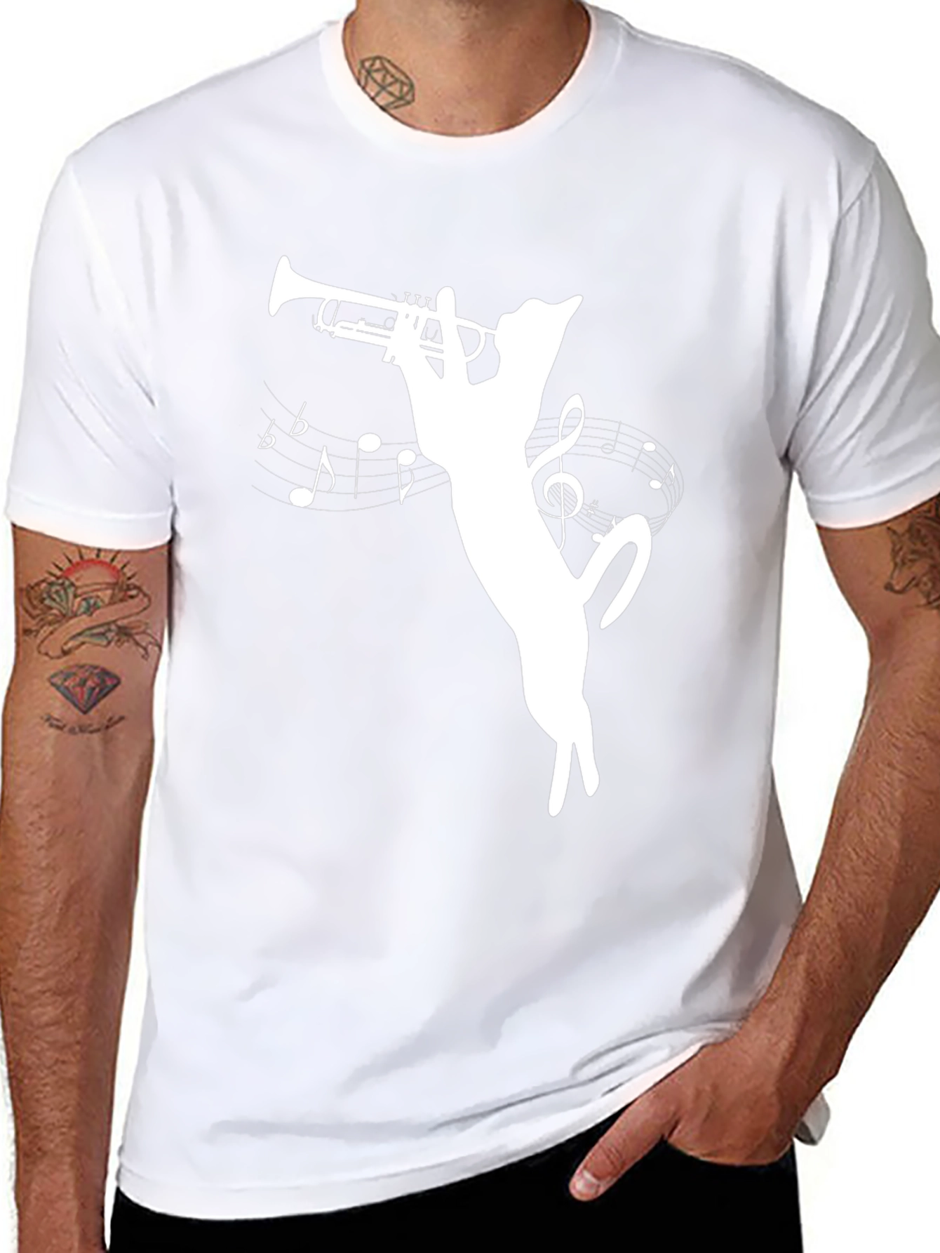 Cat Trumpet T-Shirt - Musical Feline Tee