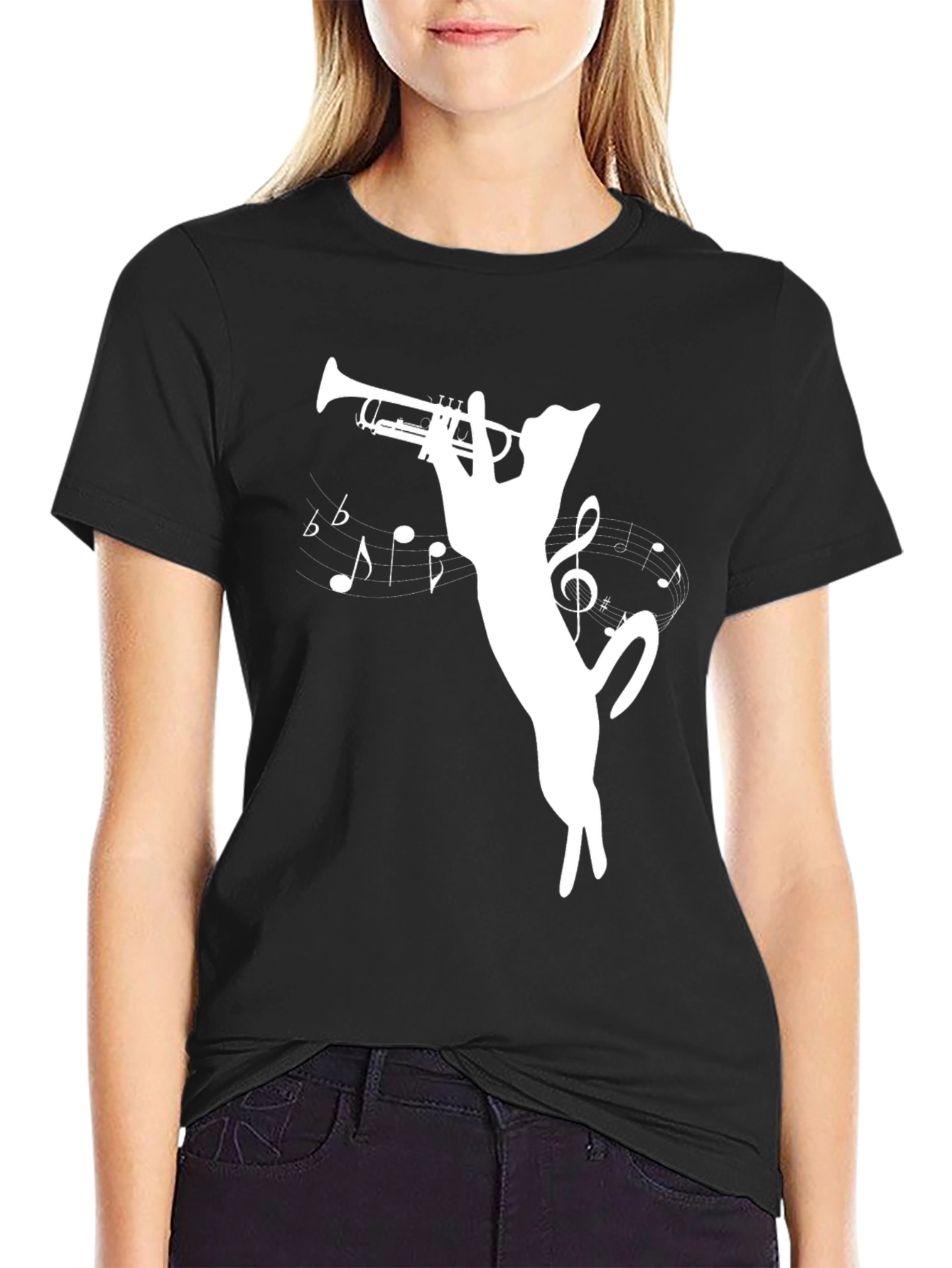 Cat Trumpet T-Shirt - Musical Feline Tee