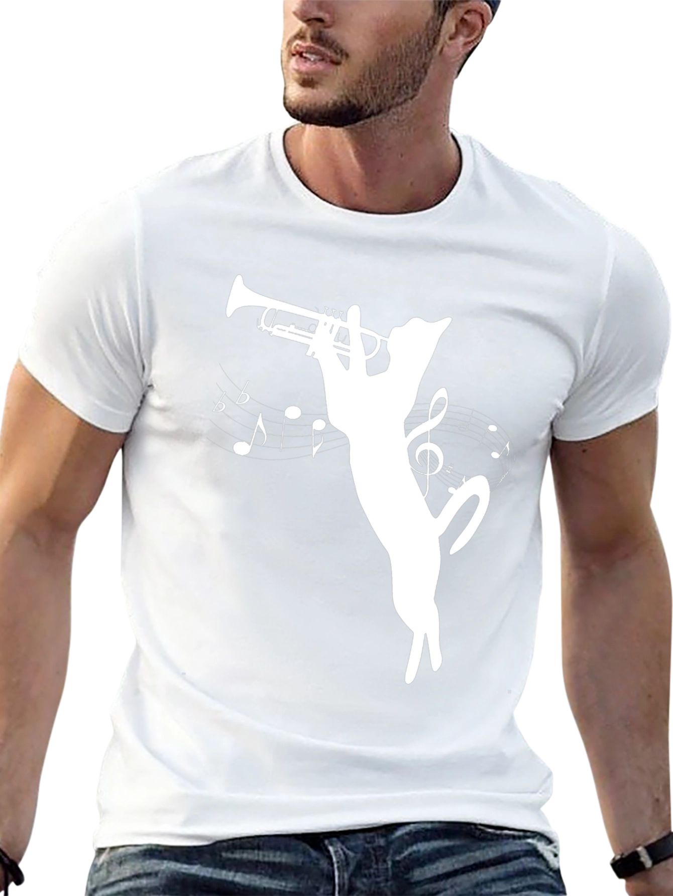 Cat Trumpet T-Shirt - Musical Feline Tee