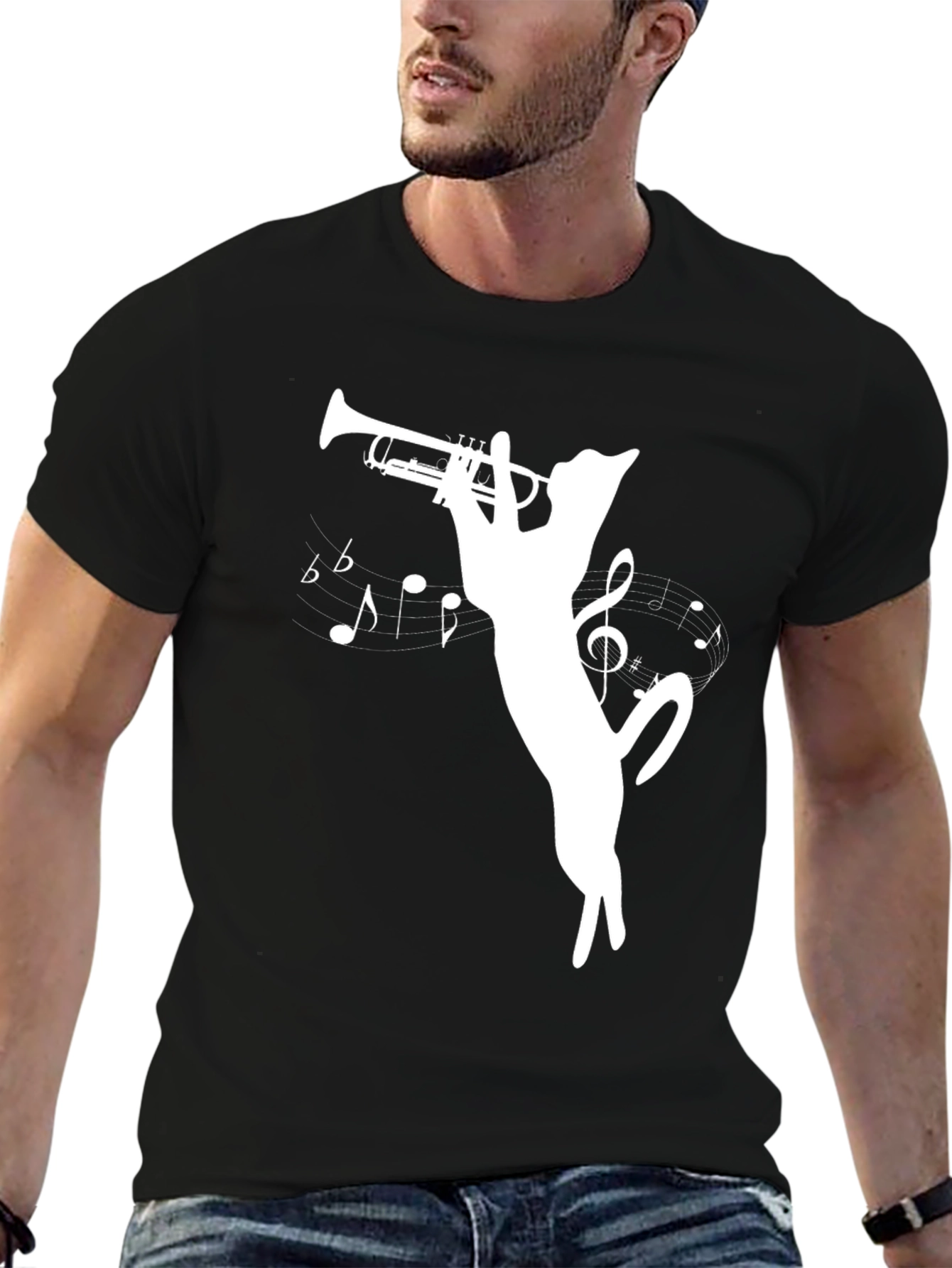 Cat Trumpet T-Shirt - Musical Feline Tee