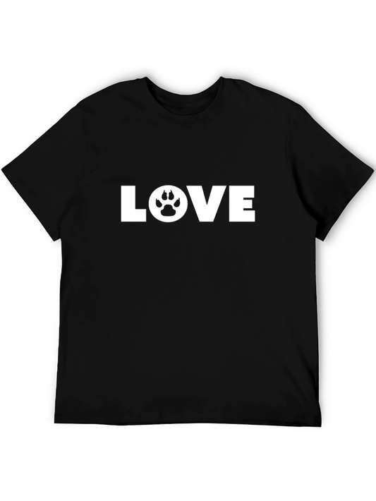 Love Paw Print Graphic Tee - Black Cotton T-Shirt
