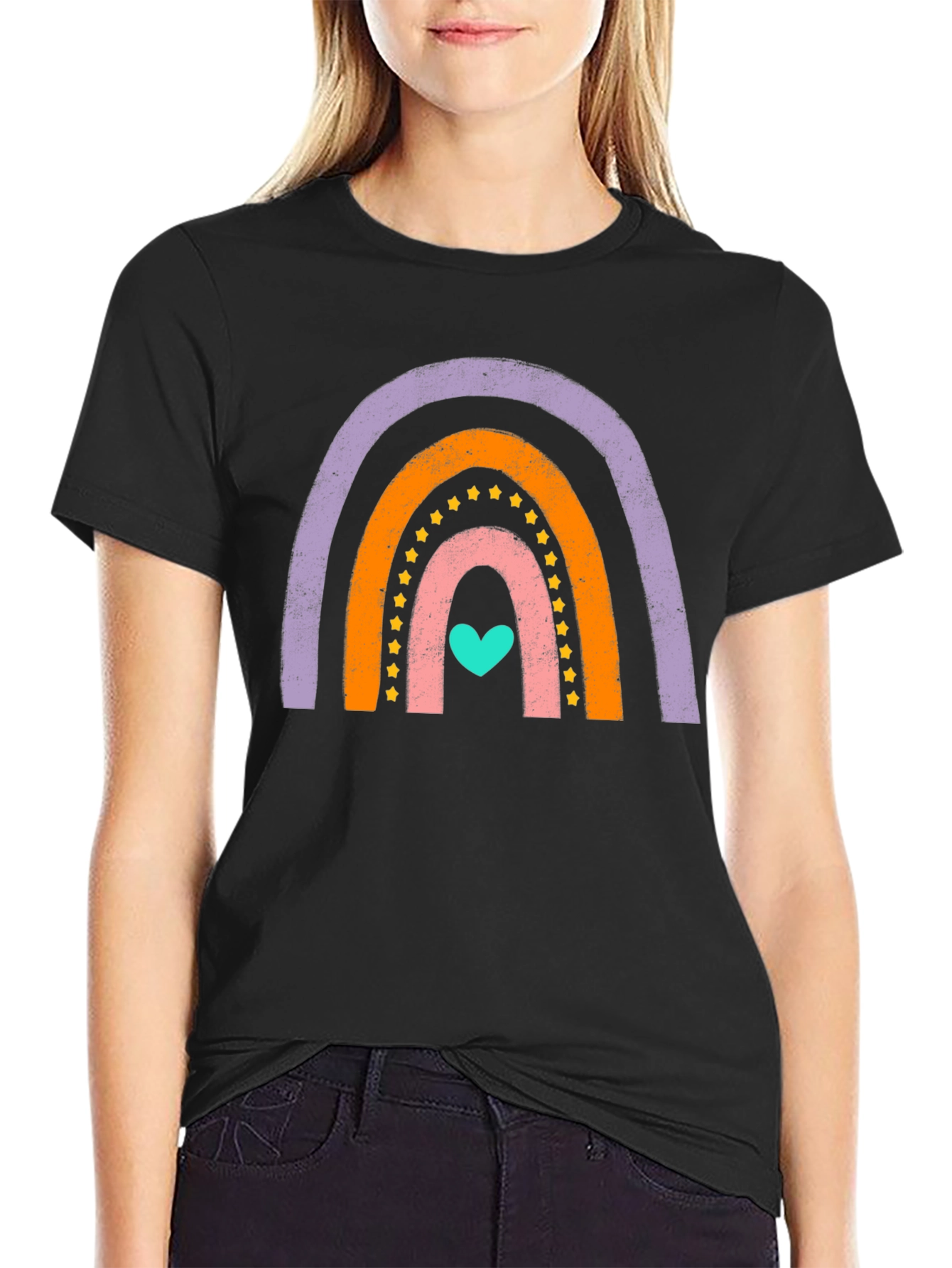 Rainbow Heart Graphic Tee - Soft Cotton Blend
