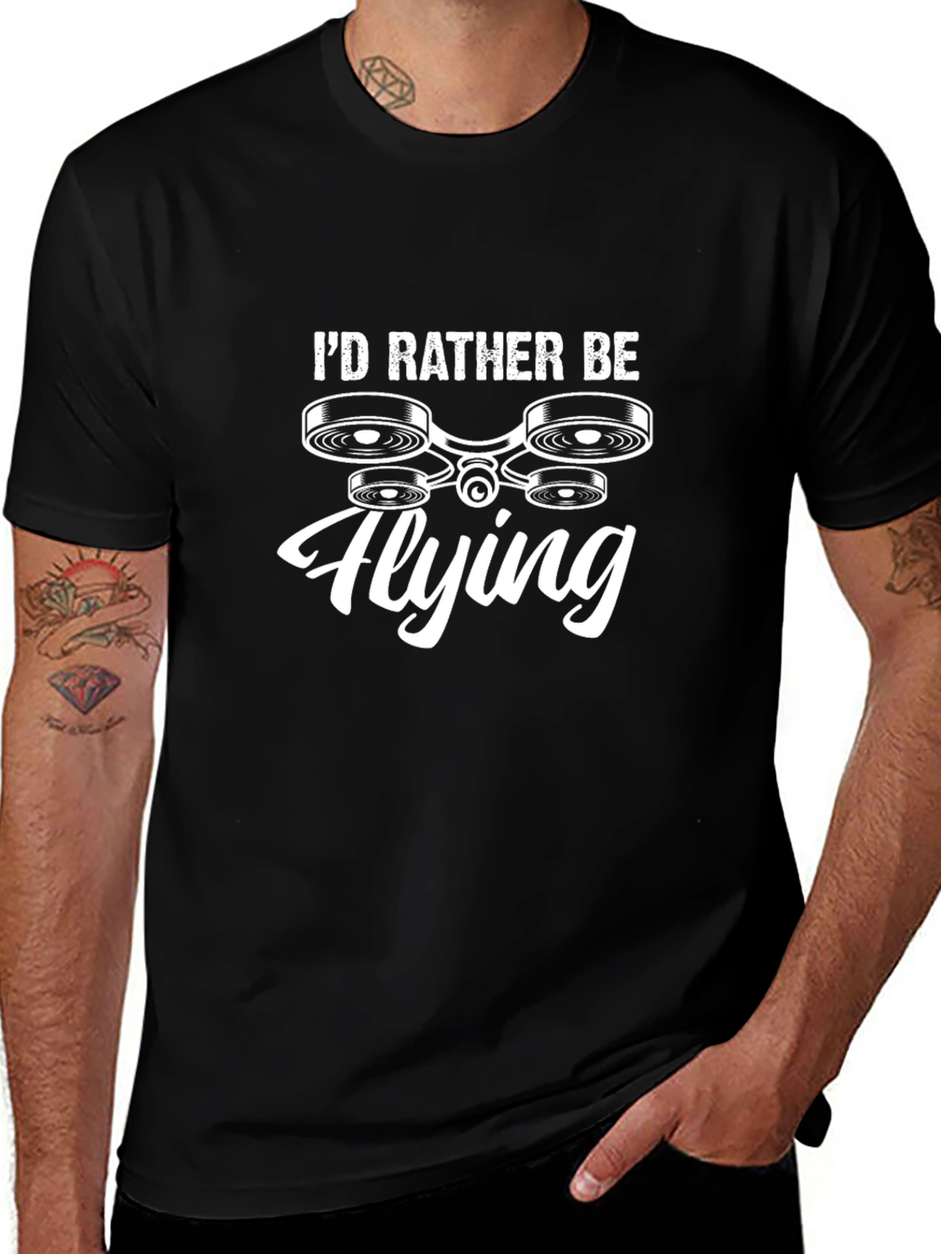 Id Rather Be Flying Drone Black T-Shirt