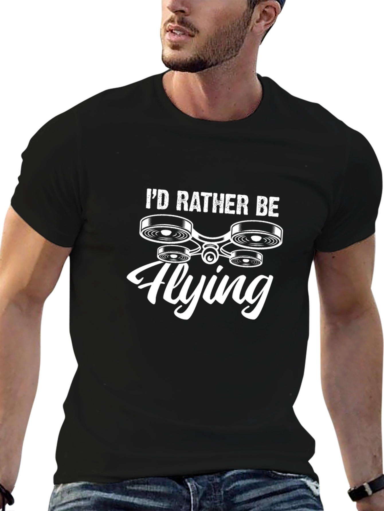 Id Rather Be Flying Drone Black T-Shirt