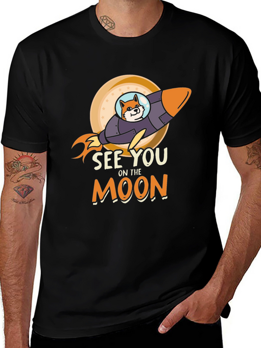 See You On The Moon Shiba Rocket Black T-Shirt