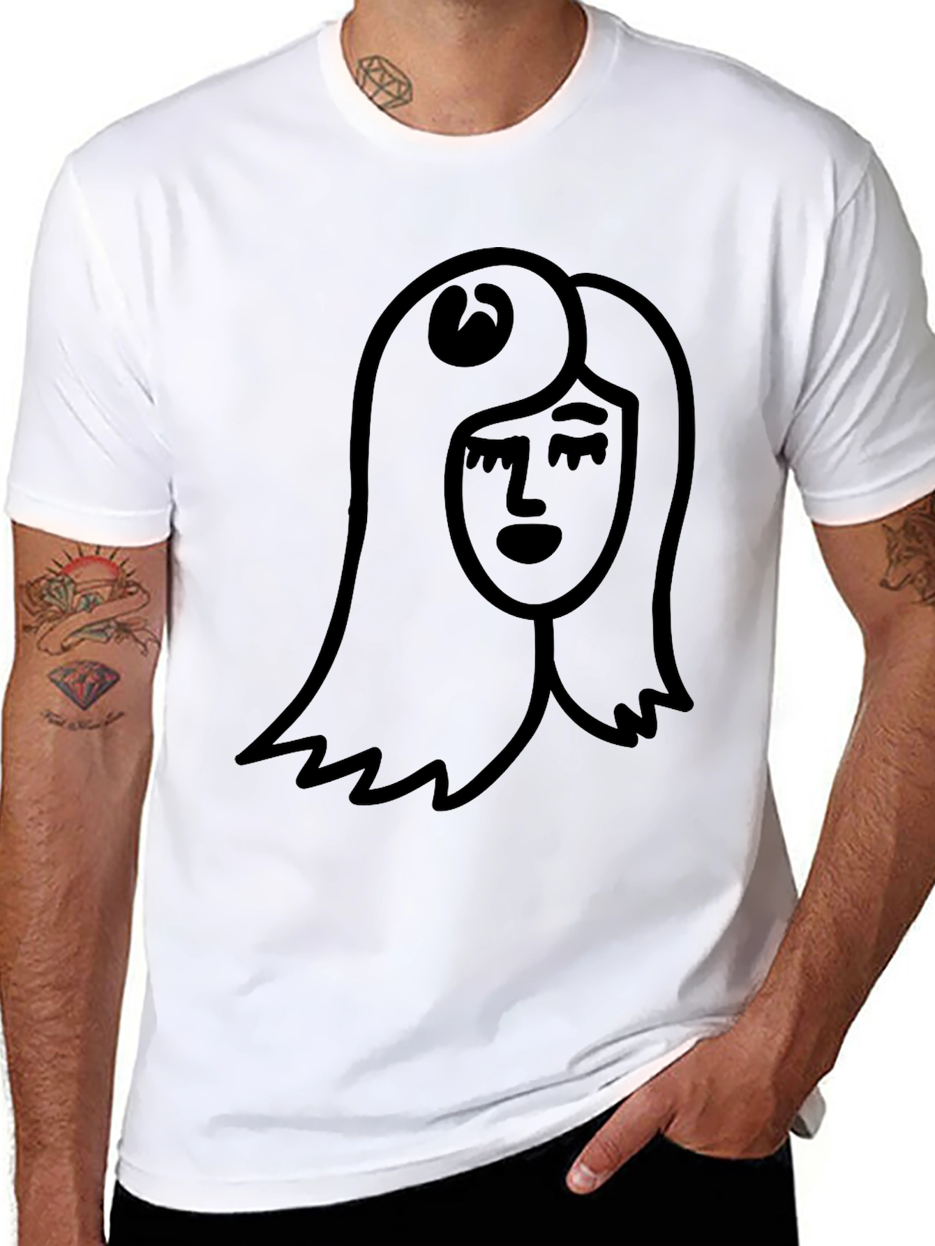 Minimalist Woman Face Black T-Shirt
