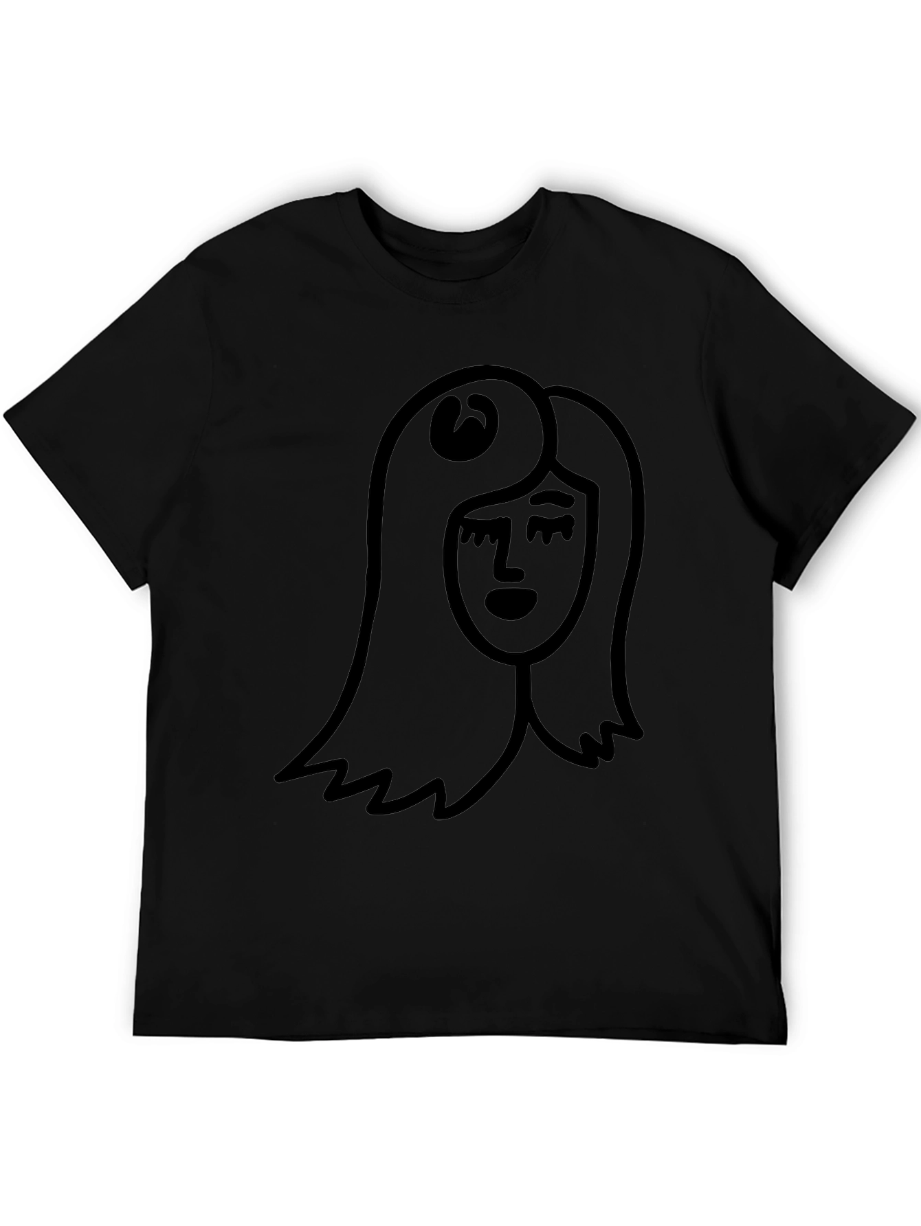 Minimalist Woman Face Black T-Shirt