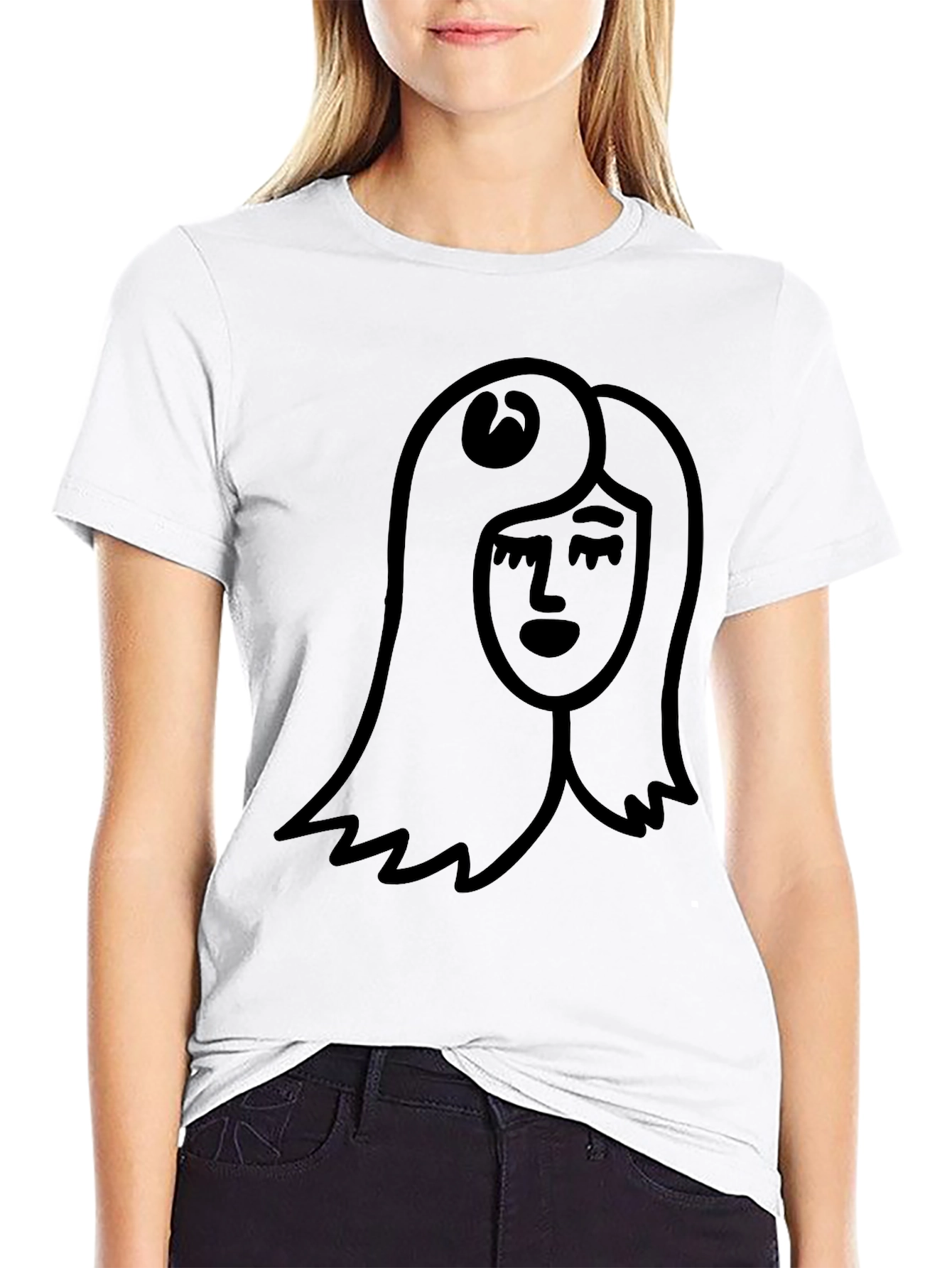 Minimalist Woman Face Black T-Shirt