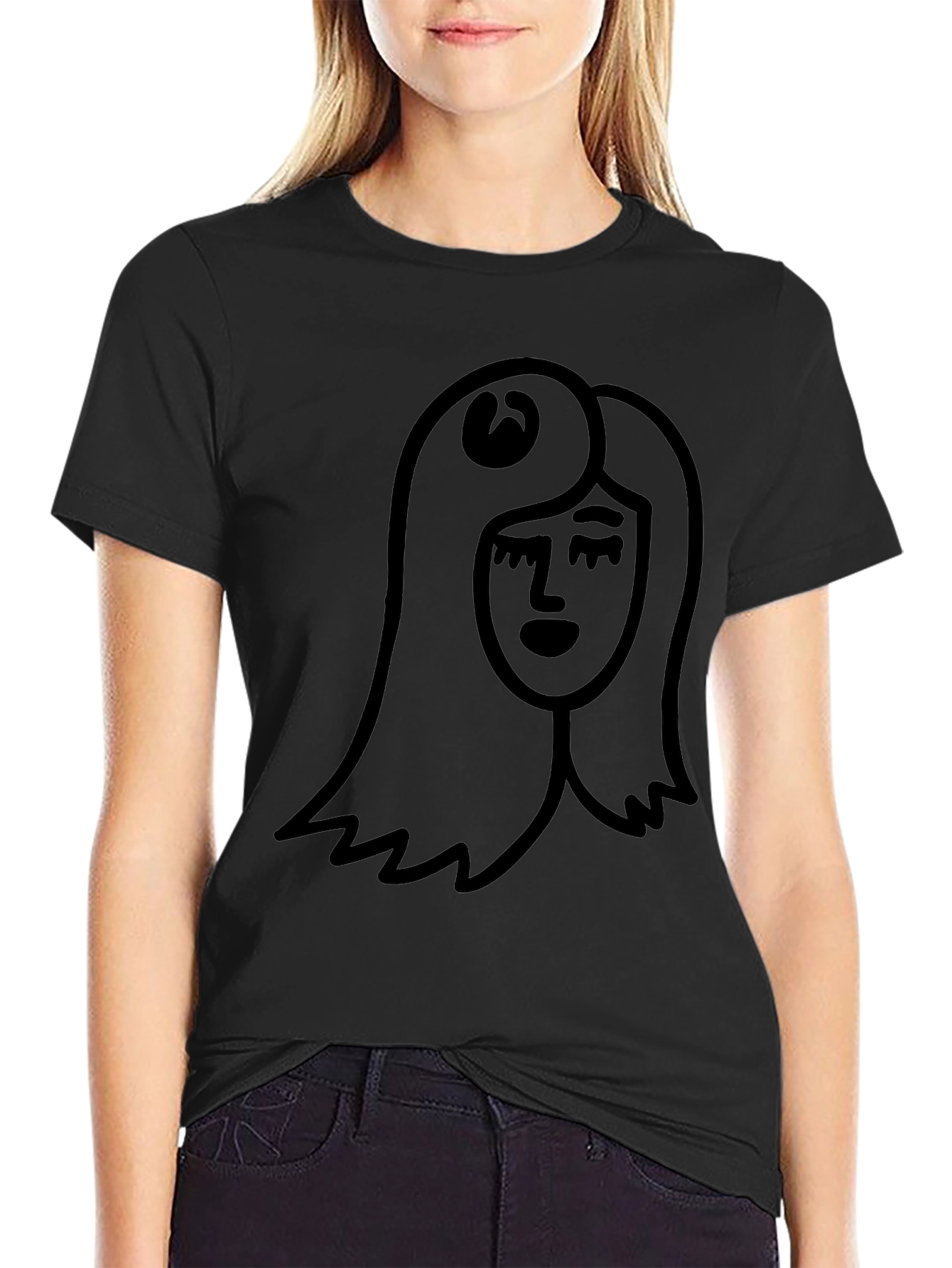 Minimalist Woman Face Black T-Shirt