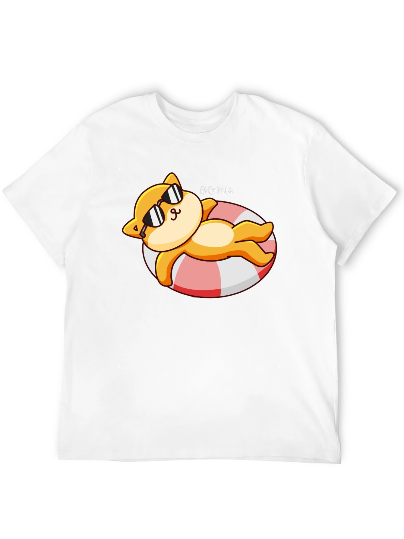 Cute Cat on Floatie Graphic T-Shirt - Black