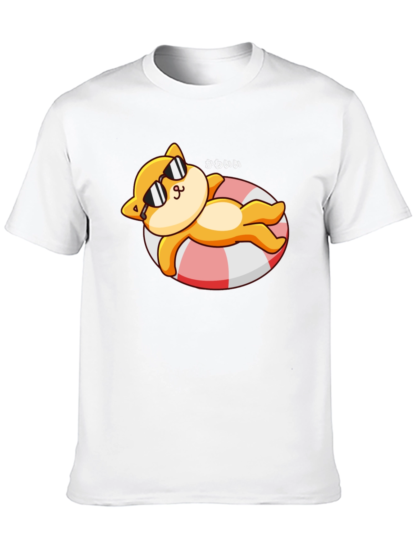 Cute Cat on Floatie Graphic T-Shirt - Black