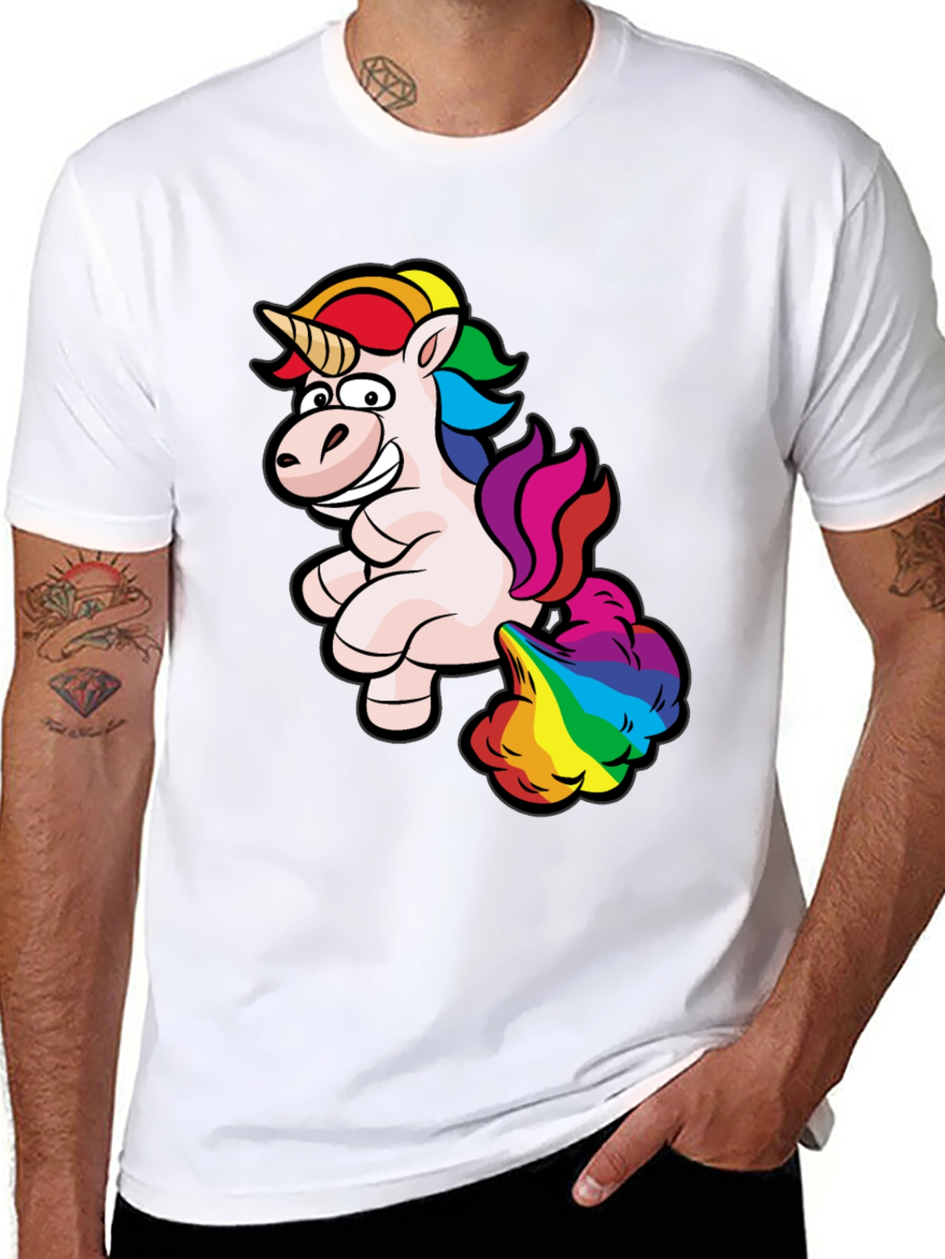 Rainbow Unicorn Farting Humor Tee