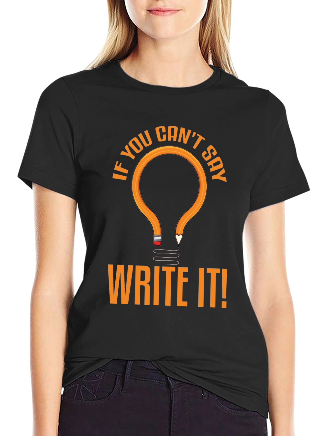 Write It! Novelty Graphic Tee - Black Cotton T-Shirt