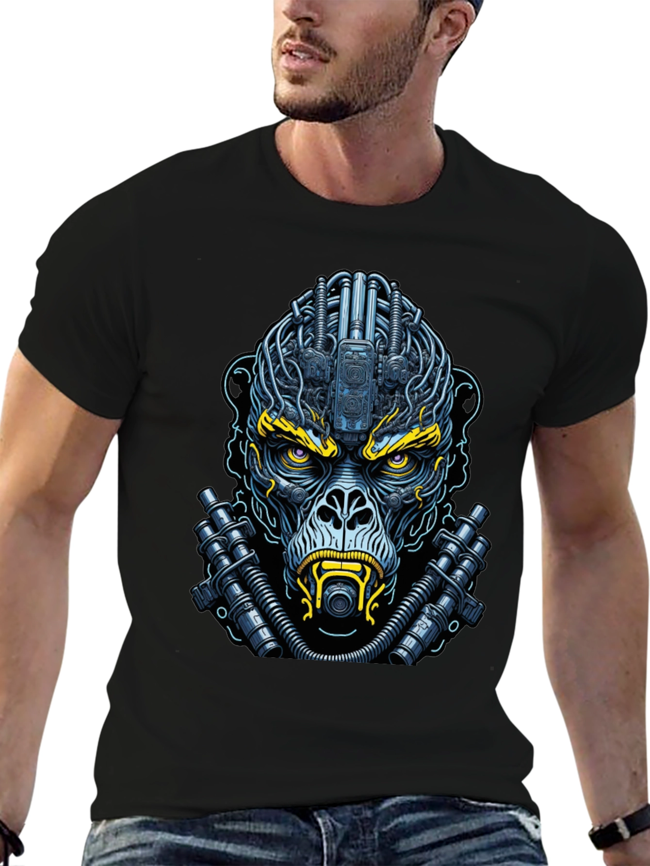 Cyberpunk Gorilla T-Shirt - Futuristic Ape Design