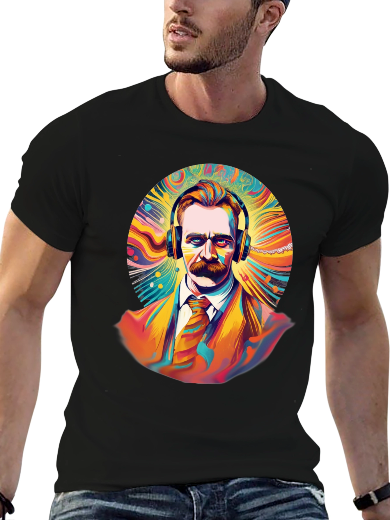 Psychedelic Nietzsche Graphic Tee - Unique Music Lover Shirt
