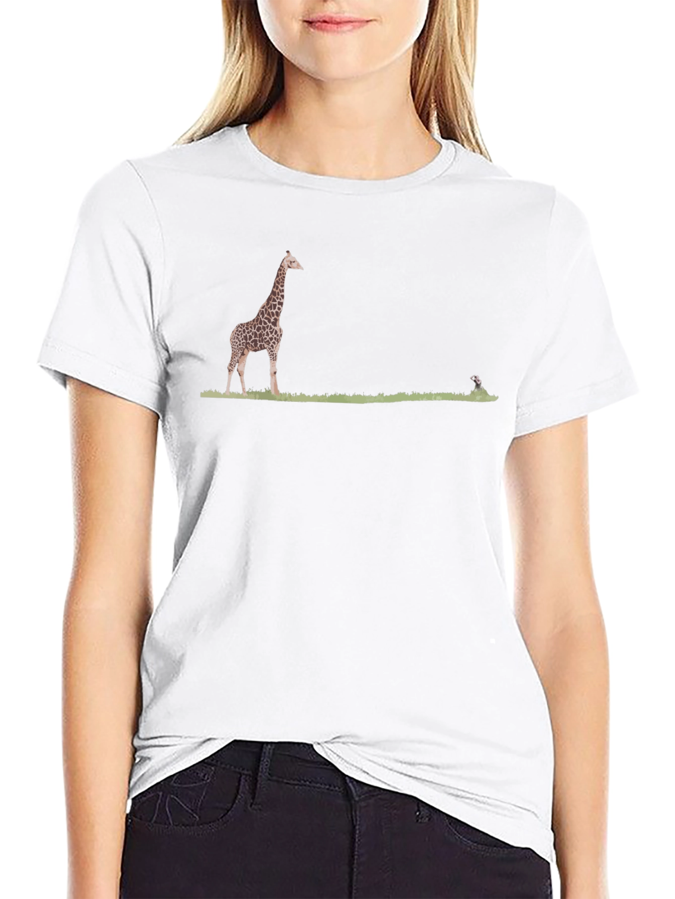Giraffe & Dog T-Shirt - Black Cotton Tee